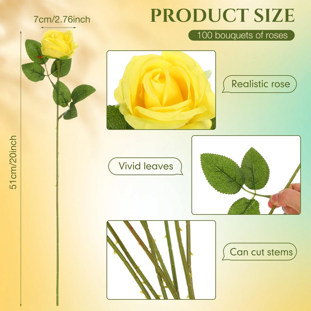 Jexine 100 Pieces Artificial Roses Flowers Bulk, Long Stem Realistic Fake Silk Roses Bouquet for Table Centerpiece Vases Wedding Party Kitchen Decor(Beige)