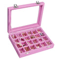 Vicoter Velvet Jewelry Box 24 Grid Jewelry Ring Display Organiser Box Tray Holder Earrings Storage Case for Girls Wife Mom Women (Beige)