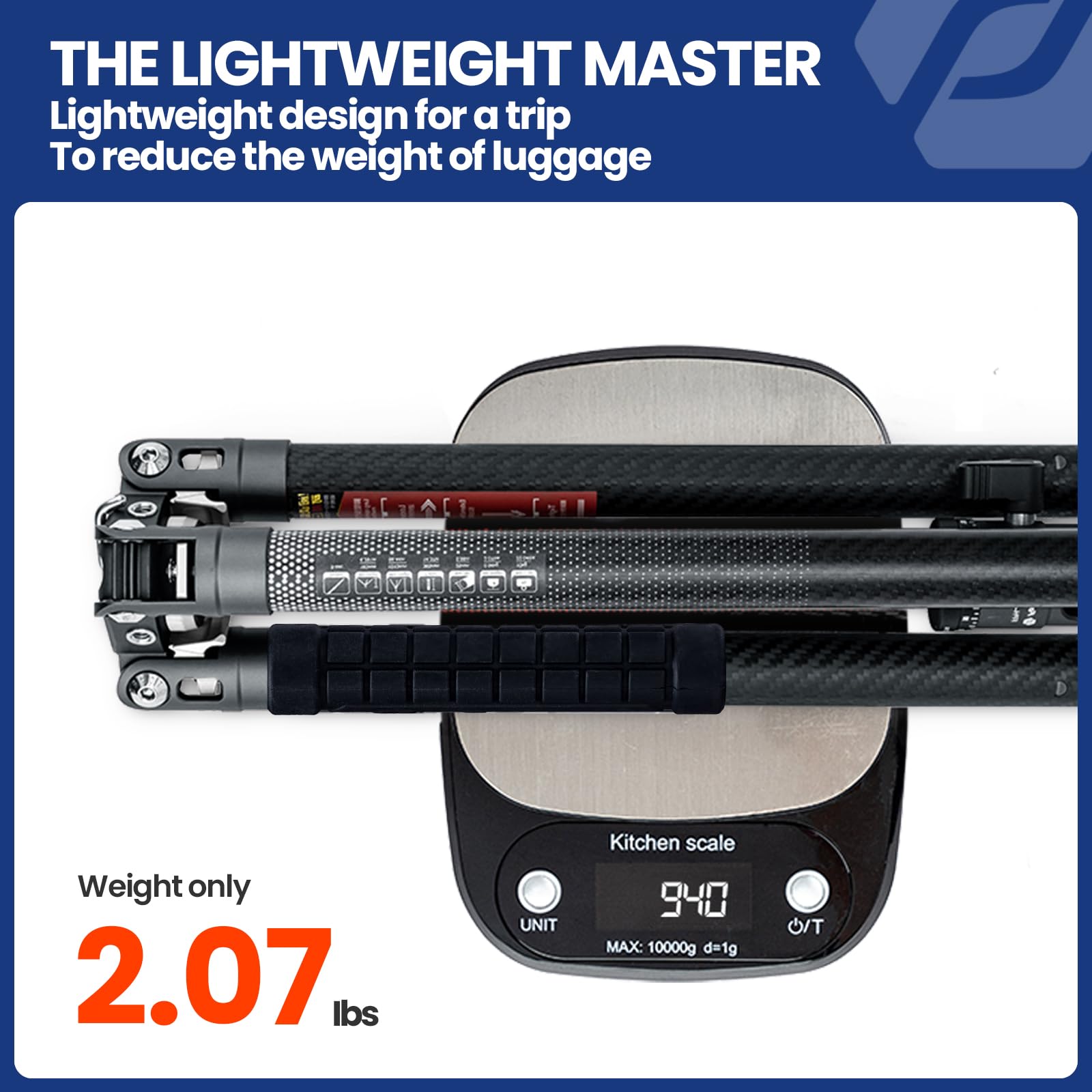 Fotopro 60" Camera Tripod, Carbon Fiber Travel Tripod with 360° Ball Head, Ultralight 2.1lbs, 22lbs Load, Quick Lock, Folds to 14.3" Carry-On, for DSLR Mirrorless Cameras, X-Aircross 3 Blue