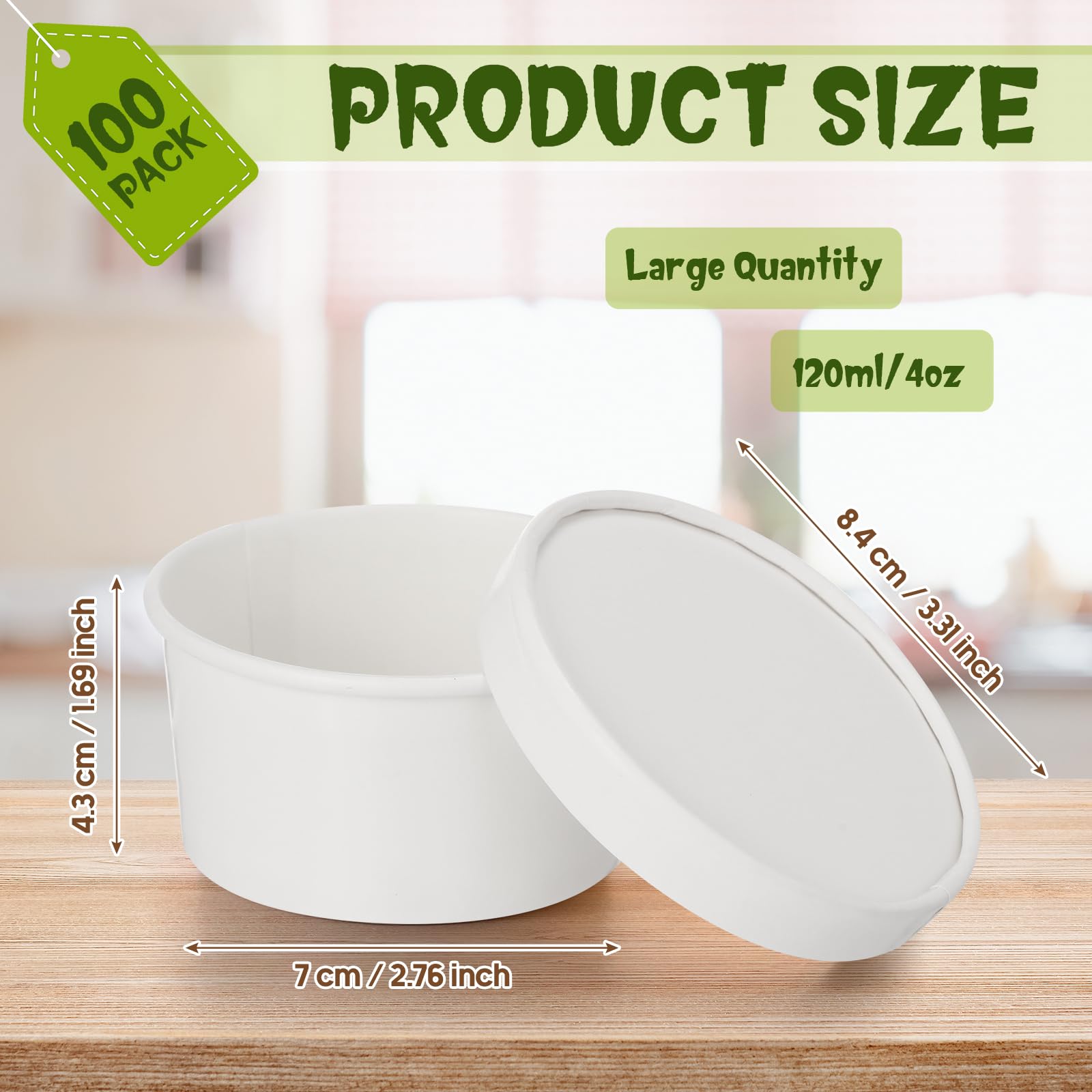 Fulmoon 100 Pack Paper Soup Containers with Lids Disposable Paper Food Containers with Vented Lid Kraft Ice Cream Cake Dessert Cups Soup Bowl for Party Hot Food Fruit Microwave(4 oz,Brown)