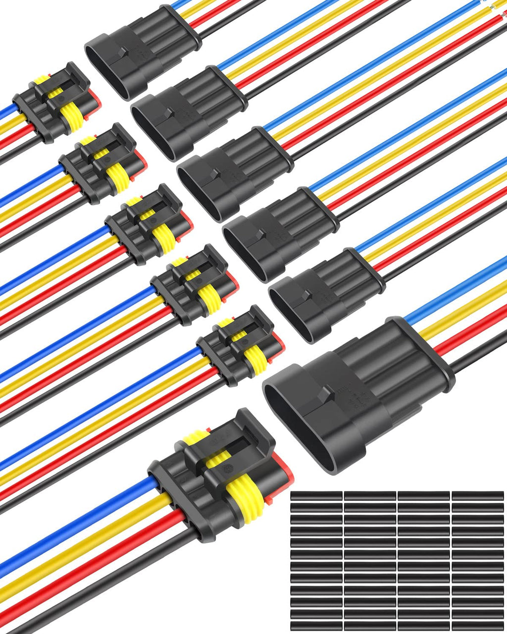 NAOEVO 2 Pin Connector Waterproof, 16 AWG 2 Wire Connectors, Automotive Electrical Male and Female Plug with Heat Shrink Tubing for Car Truck Boat Wire Connection, 6 Kits