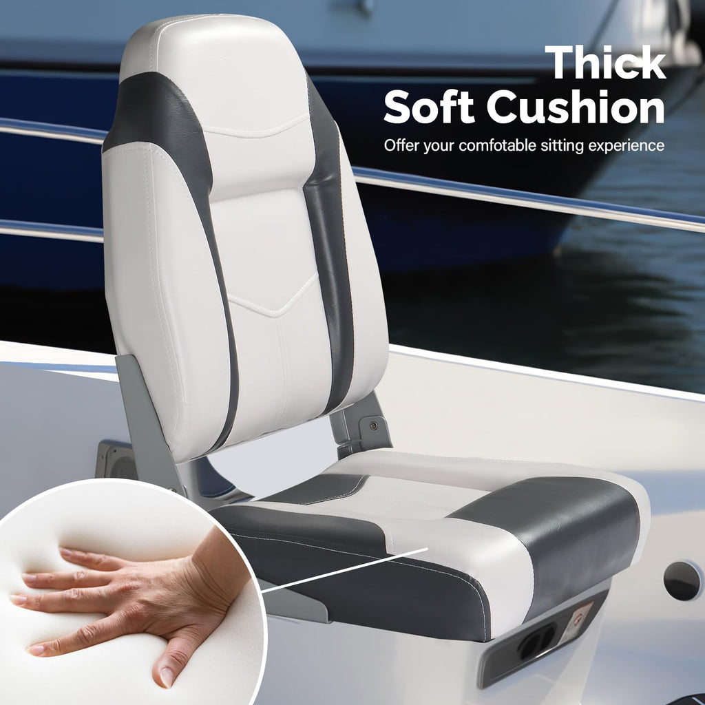 PEXMOR Boat Seats, Low/High Back, Folding, Waterproof, Captain Seat, 2 Packs (High Back-Blue & White)