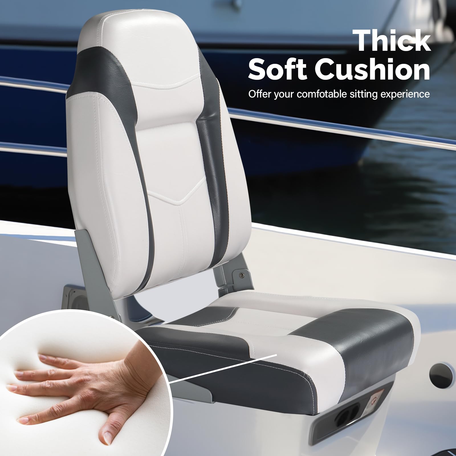 PEXMOR Boat Seats, Low/High Back, Folding, Waterproof, Captain Seat, 2 Packs (High Back-Blue & White)