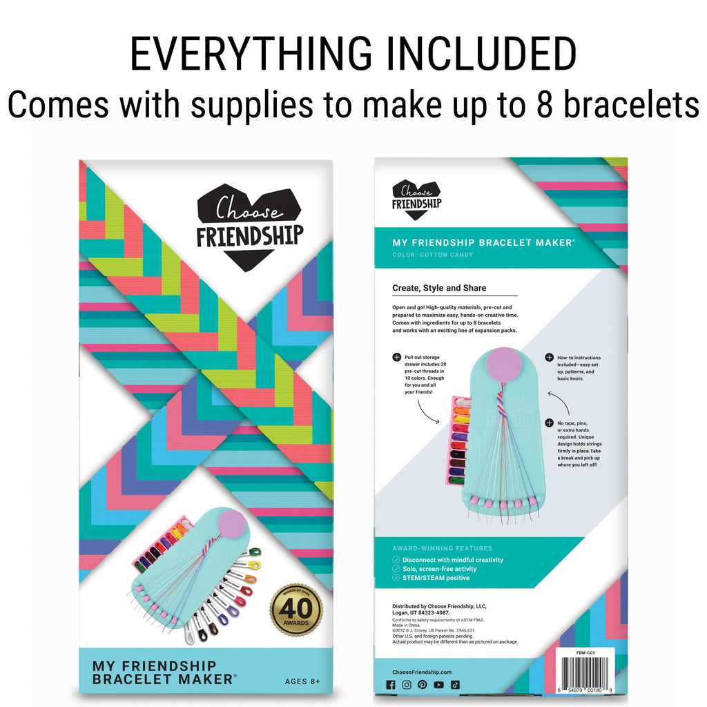 Choose Friendship Bracelet Making Kit – 20 Pre-Cut Threads, Portable Loom with Storage, Makes 8 Bracelets, Craft Gift for Kids Ages 8+, Dark Blue “Blueberry”