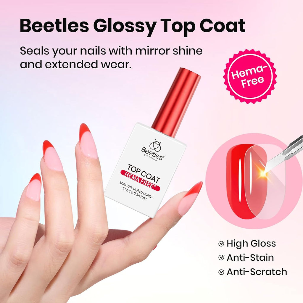 Beetles 2Pcs 15ml Gel Base and Top Coat Set - Upgrade No Wipe Extra Glossy Top Coat Finish for Gel Nail Polish, Soak Off UV/LED Lamp Needed, Essentials for Long-Lasting Manicure Kit
