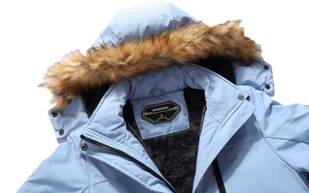 MOERDENG Women's Waterproof Ski Snow Jacket Winter Warm Hooded Snow Coat Mountain Windproof Ski Jacket For Women