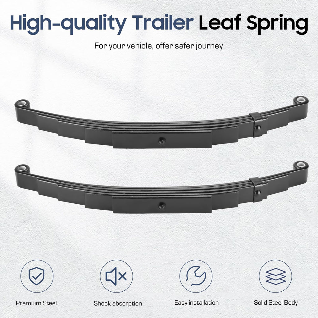 2 Pieces of Replacement for SW4B 4 Leaf Trailer Leaf Spring, 3500lb Single Trailer Axle Suspension Kit, 25-1/4" Length with 1750lb Capacity Double Eyes Leaf Springs and U-Bolt
