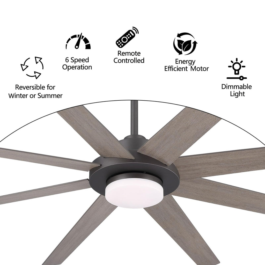 WINGBO 60" Ceiling Fan with Light and Remote Control, 6 Speed Reversible DC Motor, Dimmable LED Light, for Home and Commercial Use, Living Room/Shop/Warehouse Black/Walnut