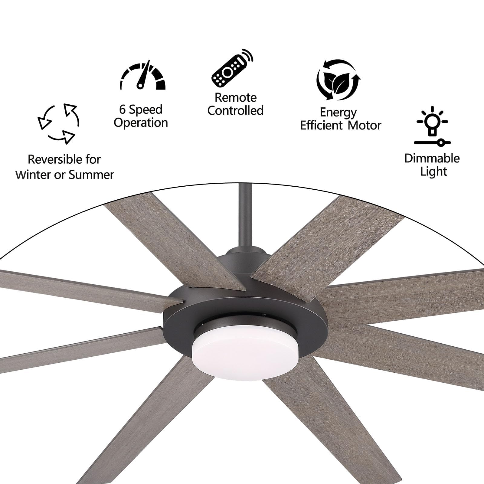 WINGBO 60" Ceiling Fan with Light and Remote Control, 6 Speed Reversible DC Motor, Dimmable LED Light, for Home and Commercial Use, Living Room/Shop/Warehouse Black/Walnut