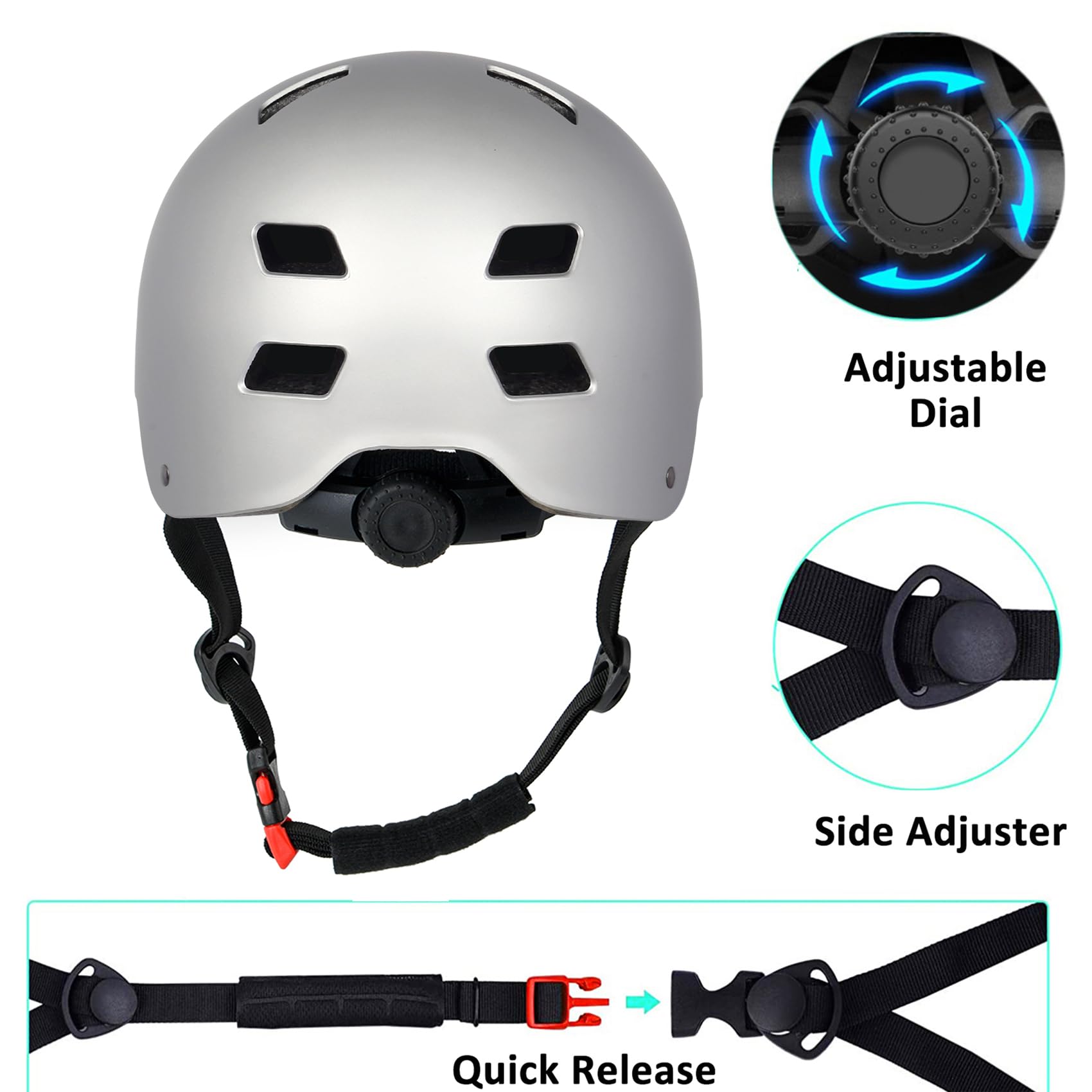Bike Helmet 3 Sizes for Teenager Kids Youth Adults,Bavilk Skateboard Helmet Adjustable Multi-Sport Bicycle Cycling Scooter Roller Skate Inline Skating Rollerblading for Girls Boys Women Men Teen