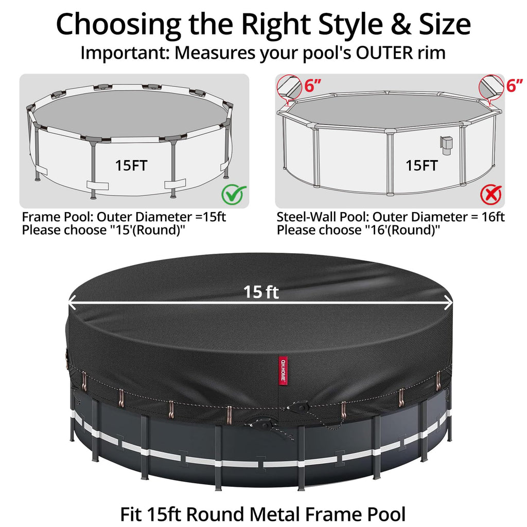 QH.HOME 10Ft Round Pool Cover, [2026 Upgraded Heavy Duty Fabric] Solar Cover for Above Ground Pools, New Super Windproof with 2 Patented Ratchet for Easy Installation, Snug Fit&UV Resistant