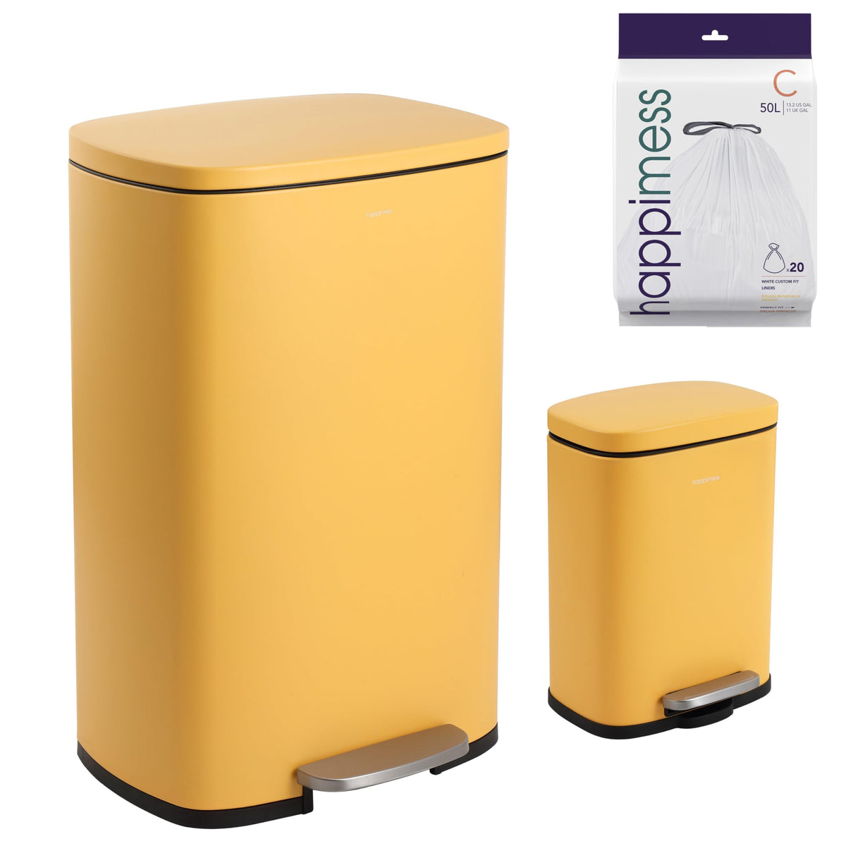 happimess HPM1006B Connor Rectangular 13-Gallon Trash Can with Soft-Close Lid and Free Mini Trash Can, Fingerprint Resistant, Modern, Minimalistic for Home, Kitchen, Office, Bathroom, Black