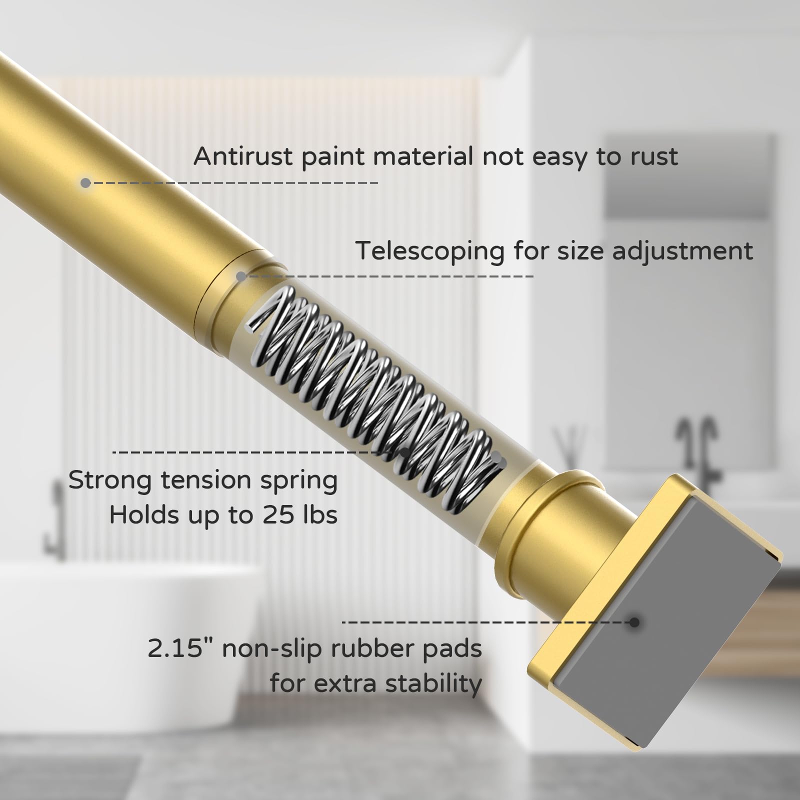 UIOSANRT Tension Shower Curtain Rod 31-55 Inches Non-Slip Shower Rod Tension Mounted No Drill Black Shower Curtain Rods Spring Tension Rod Adjustable Tension Curtain Rod for Windows Bathroom