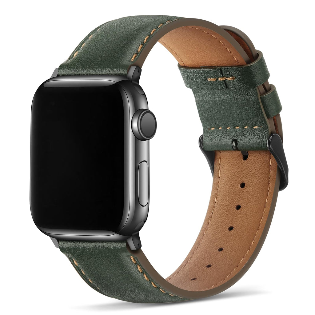 Tasikar Bands Compatible with Apple Watch Band 42mm (Series11/10) 41mm 40mm 38mm Men Genuine Leather Replacement Bands Compatible with Apple Watch SE Series 11 10 9 8 7 6 5 4 3, Black