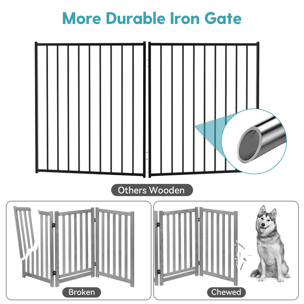 No Pawblems Free Standing Dog Gate, 30" Tall Foldable Dog Fence for Indoor, Up to 52 Inch Extra Wide Puppy Gate Extension for Stairs, Hallways, Doorways, Deck, Yard (White, 2 Panels)