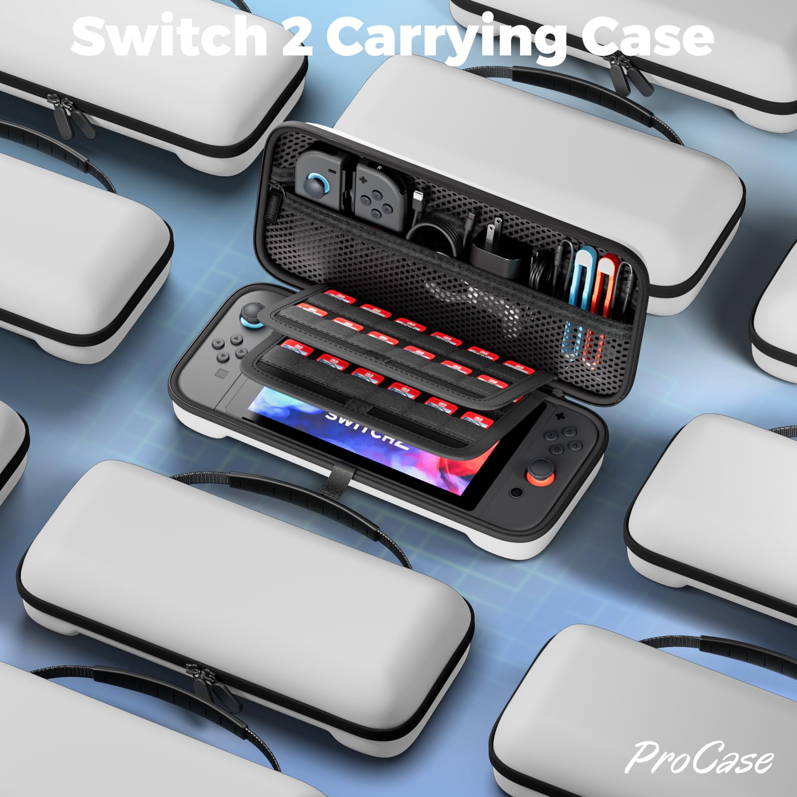 ProCase Carrying Case for Nintendo Switch 2 (2025) with 24 Game Card Slots, Hard Portable Travel Case Storage Bag Protective Pouch for 2025 Nintendo Switch 2 Console AC Adapter & Accessories -Black,L