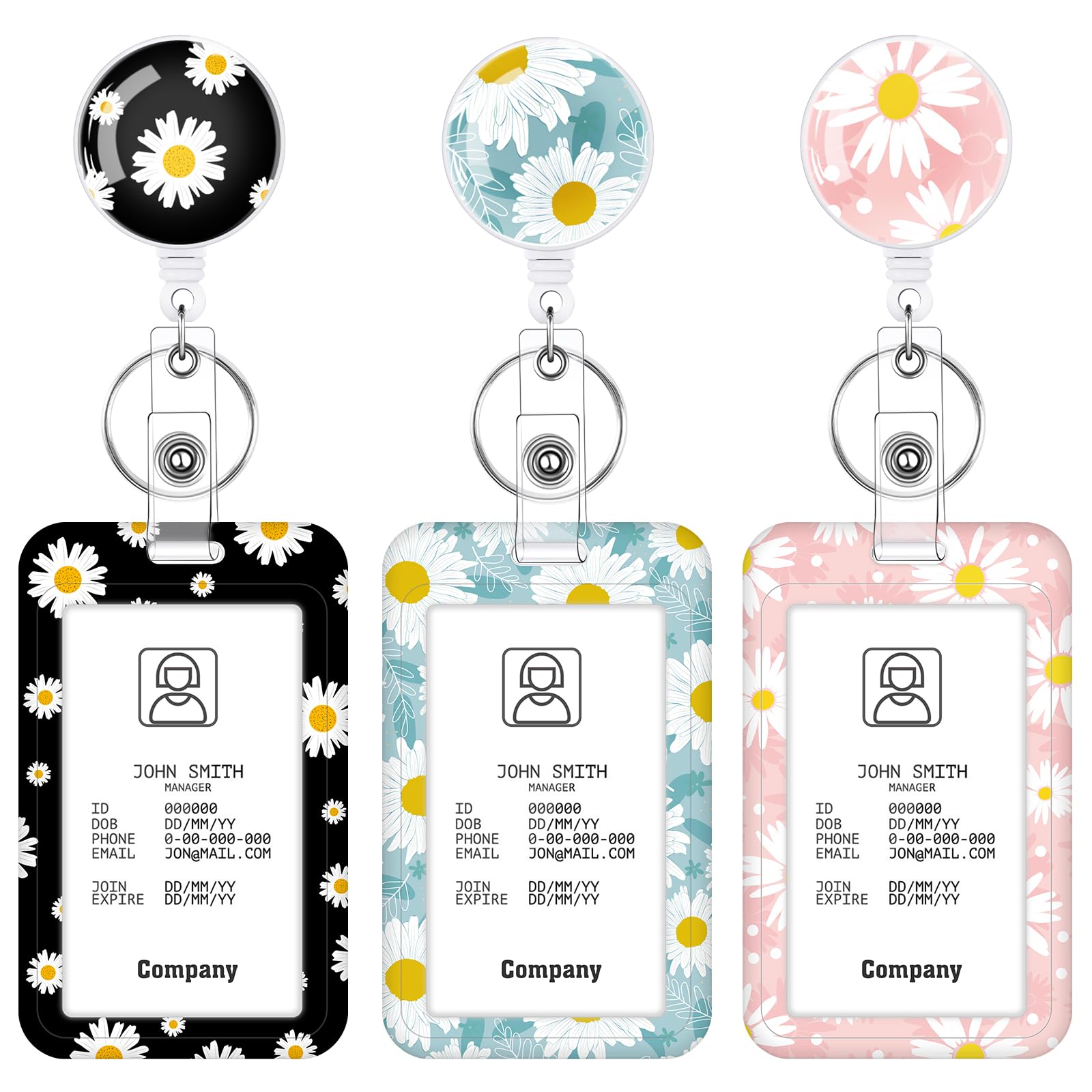3 Set Badge Holder Retractable Reel Bloom ID Badge Holders with Clip Cute Name Badge Holders for Teacher Nurse Doctor Student Office Workers
