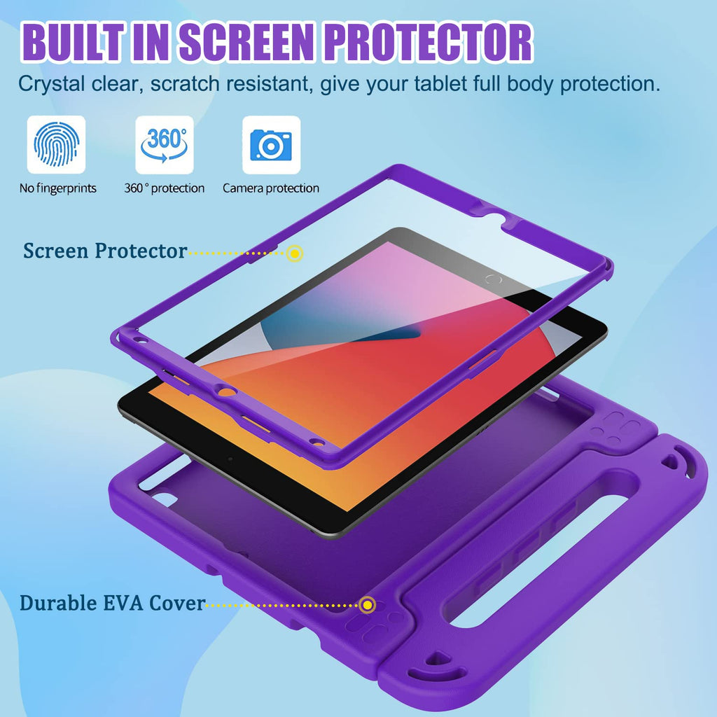 AVAWO Kids Case for iPad 10.2" 9th & 8th & 7th Generation, iPad 10.2 2021/2020/2019 Case with Built-in Screen Protector, Light Weight Shock Proof Handle Stand Friendly Cover for iPad 10.2" - Black