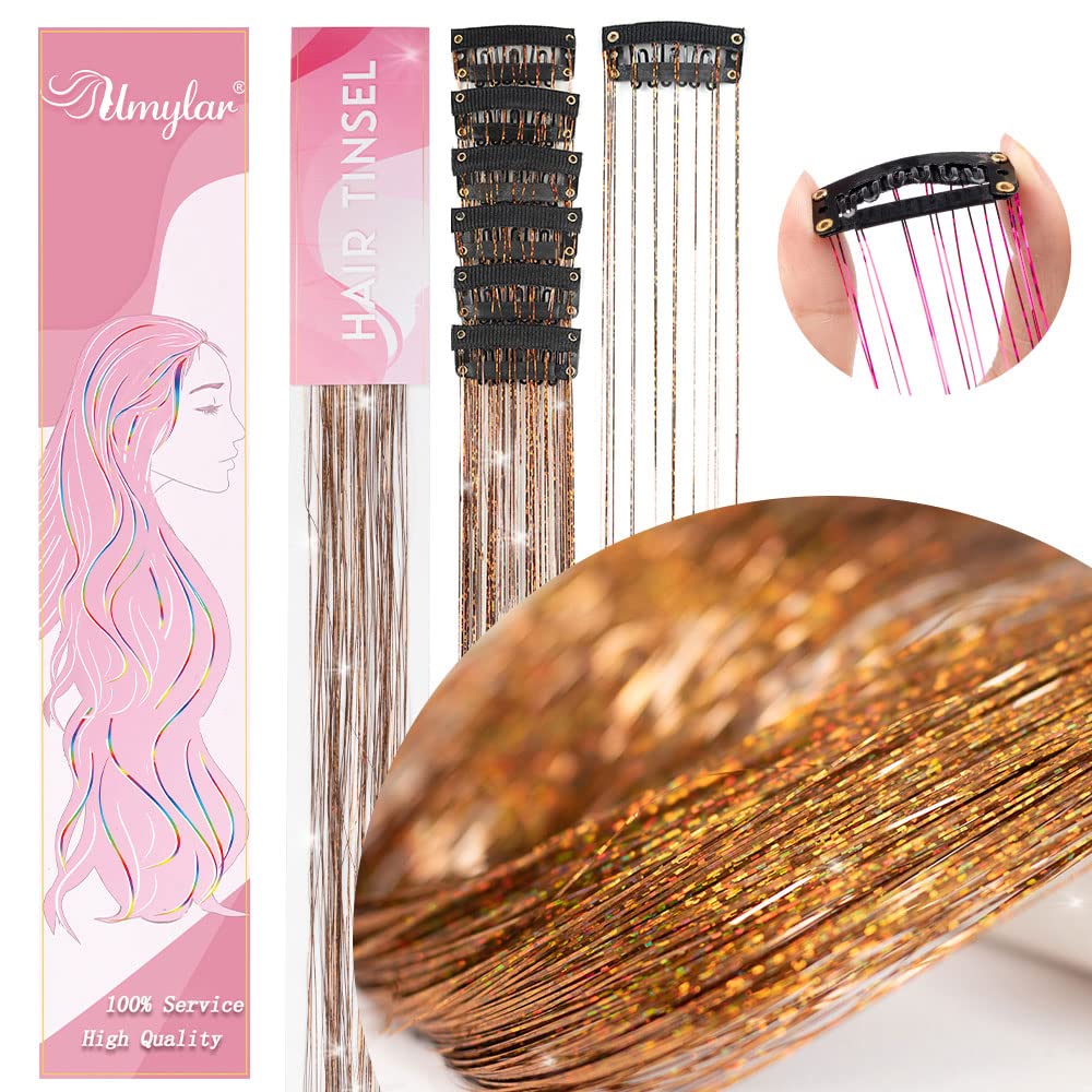 Clip in Hair Tinsel, Pack of 12 Pcs 20 Inch,Glitter Tinsel Hair Extensions, Festival Tinsel Fairy Hair Extension Party Dazzle Hair Accessories Strands Kit for Women Girls(12Pcs,Black#)