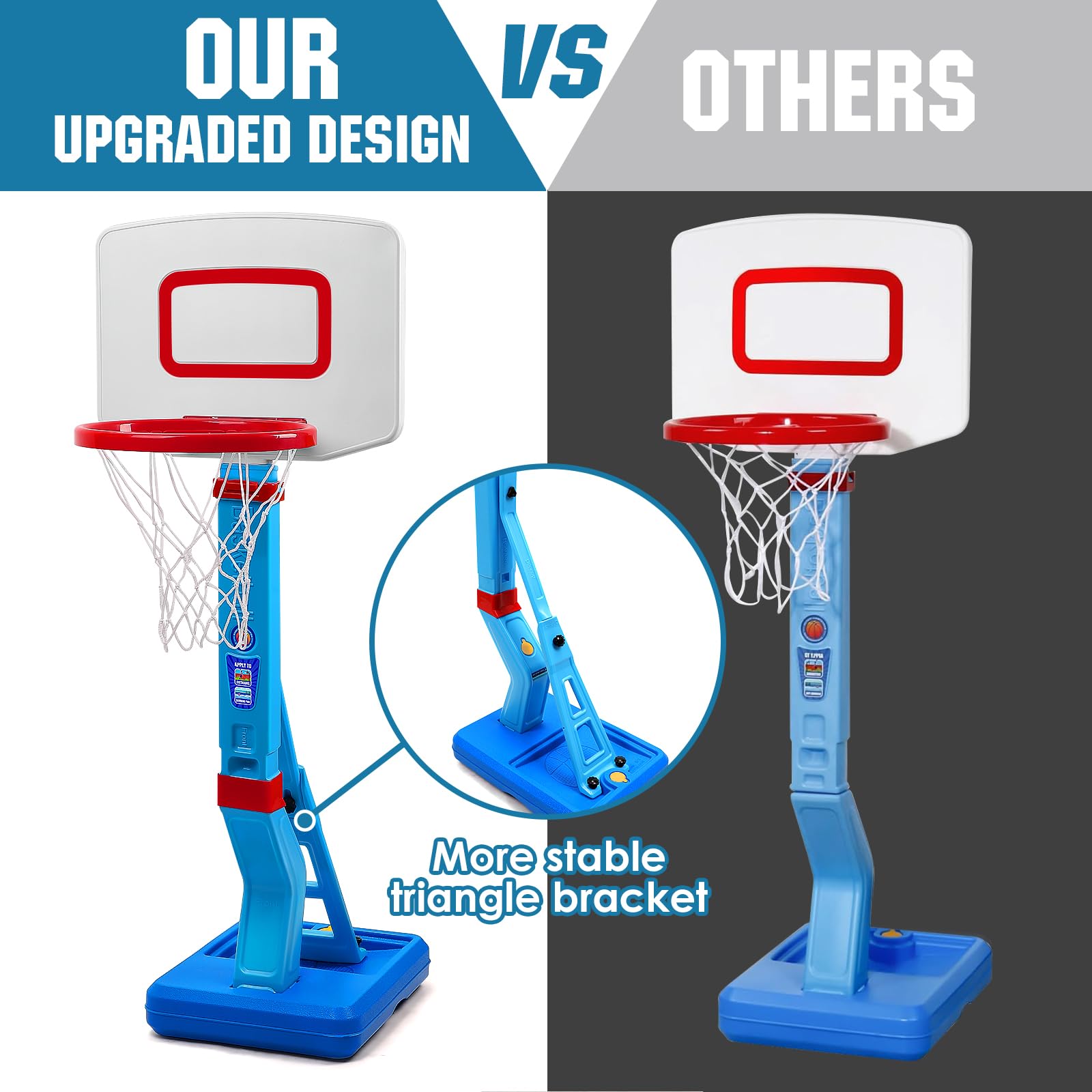 SUPER JOY Toddler Basketball Hoop - Height Adjustable Kids Basketball Hoops for Indoor & Outdoor Play - Portable Mini Basketball Goal for Poolside- Game Sport Toys for Boys & Girls Age 1 2 3 4 5