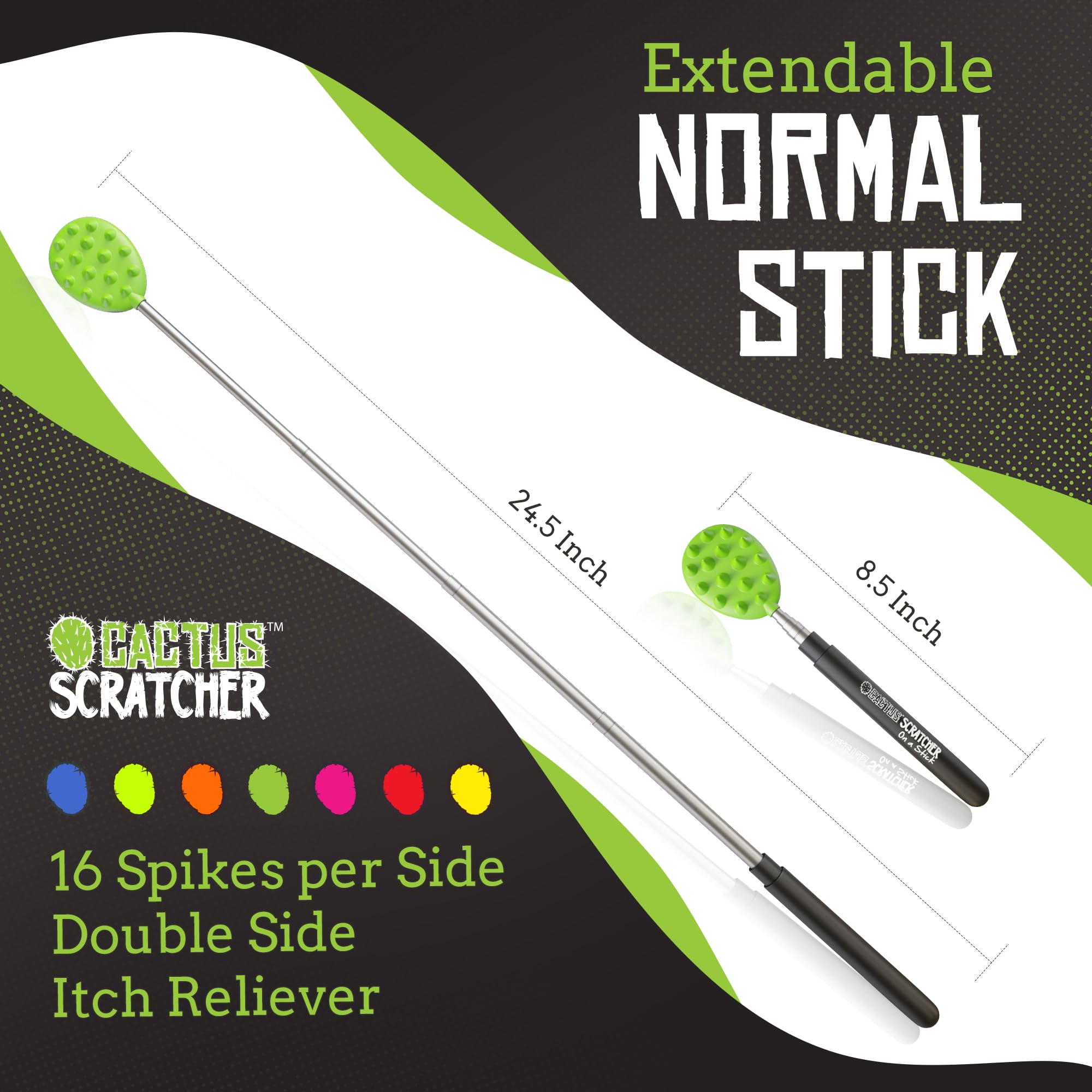 Cactus Scratcher Extendable Big Stick Back Scratcher - Extends 29" Long Double Sided Retractable Scratching Tool for Hand, Neck, Head, and Body - Universal Gift for Family, Pets, and Friends, Glow