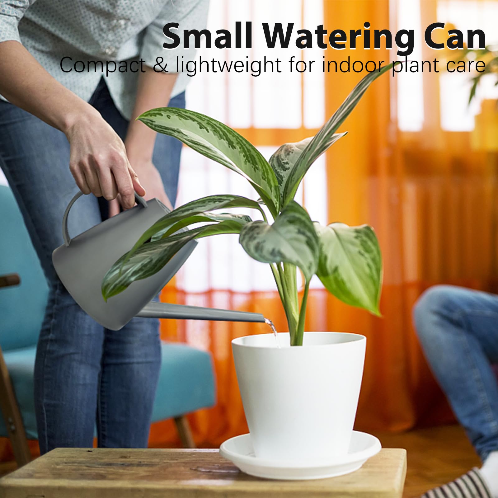 60 oz Watering Can for Indoor Plants, Small Plastic Watering Cans with Removable Nozzle, Long Spout Indoor Water Can for House Plants, Garden Flowers (1.8L 1/2 Gal)