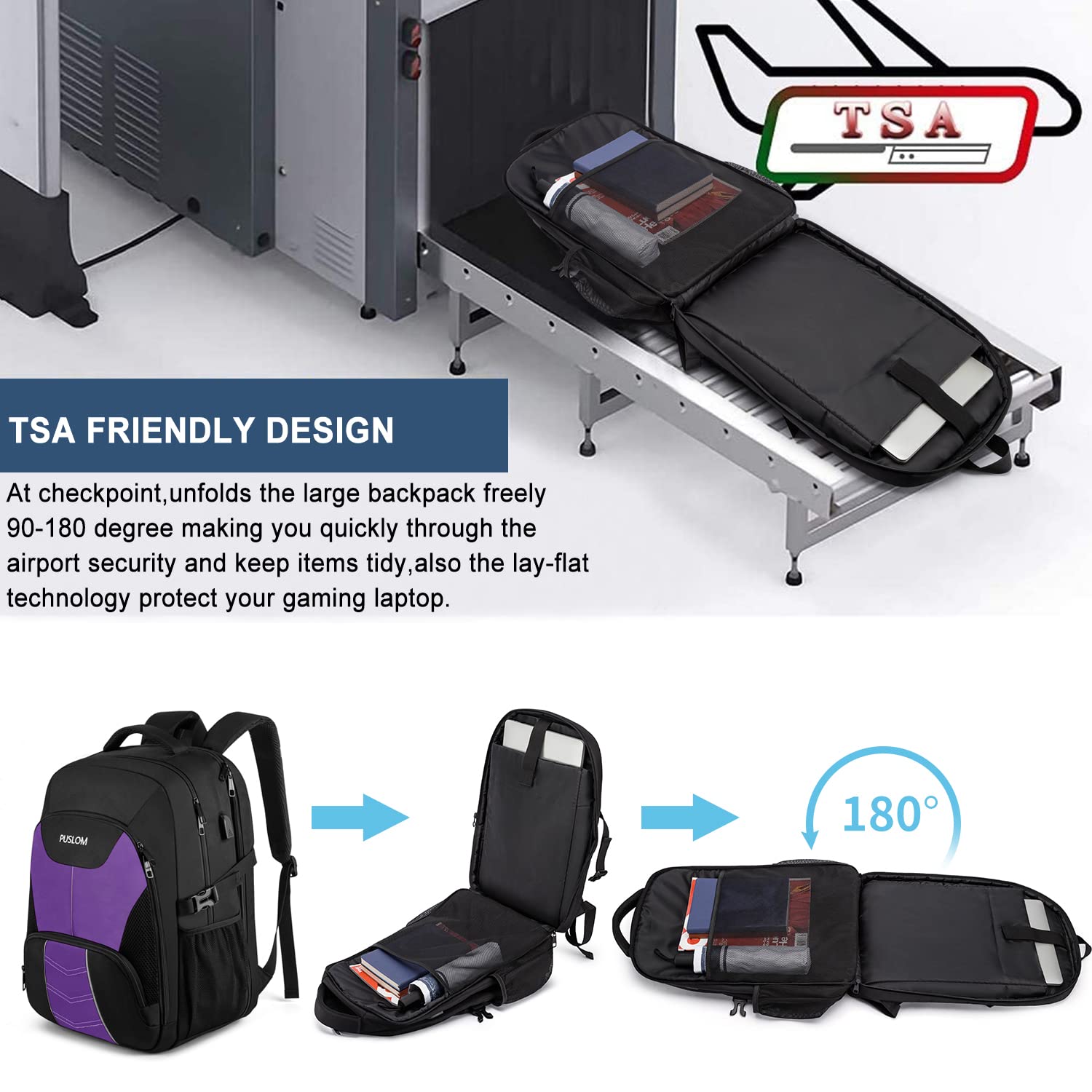 Extra Large Backpack for Men 55L,18.4Inch Travel Laptop Backpack with USB Charging Port Business Flight Approved Carry On Backpack,TSA Big Capacity Heavy Duty Computer Bag College Bookbag,Black