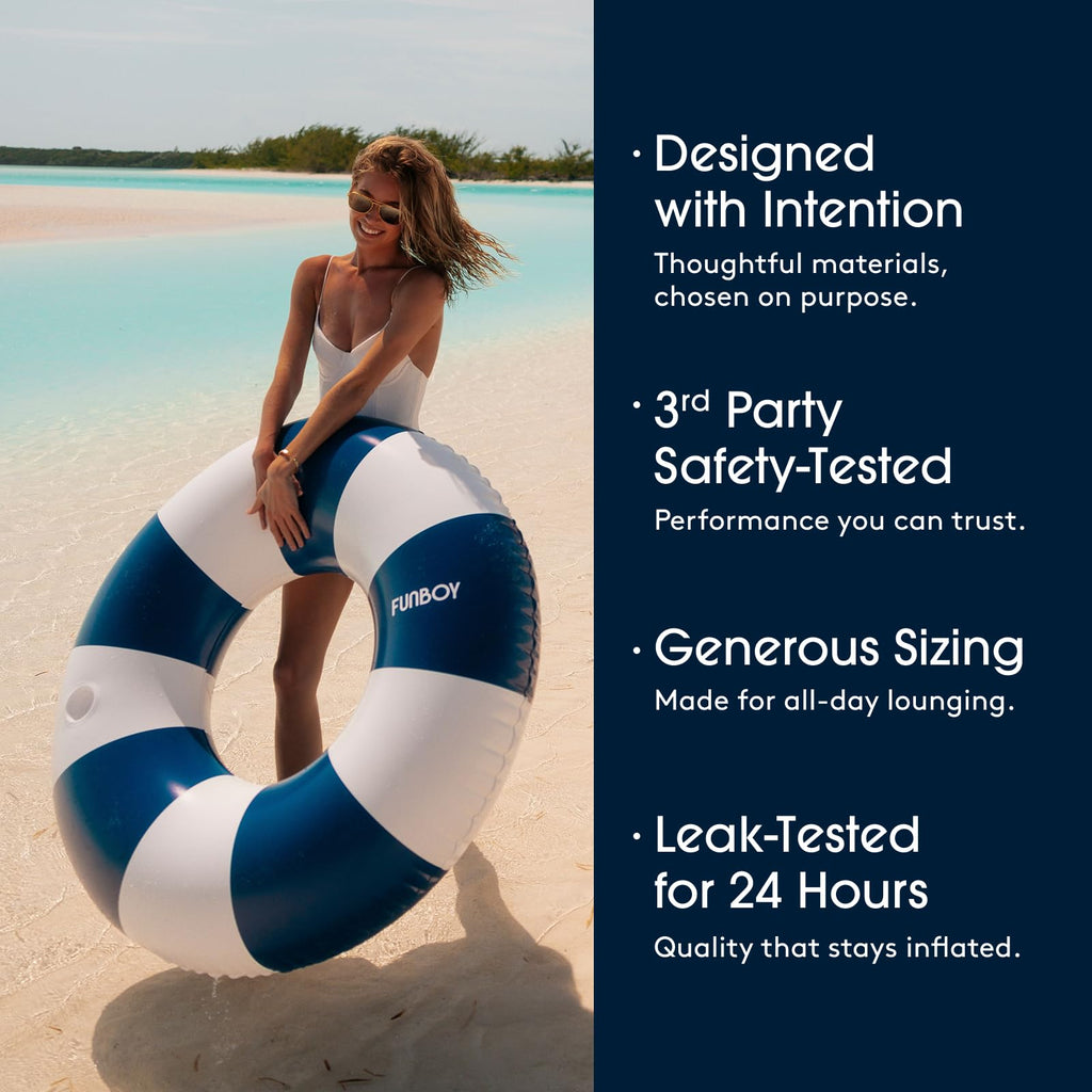 FUNBOY Giant Vintage Stripe Inflatable Tube Pool Float with Cup Holder 48" Large Pool Float for Adults Inner Tube Swimming Pool Toys Swim Rings Pool Lounger Float for Pool Party & Summer