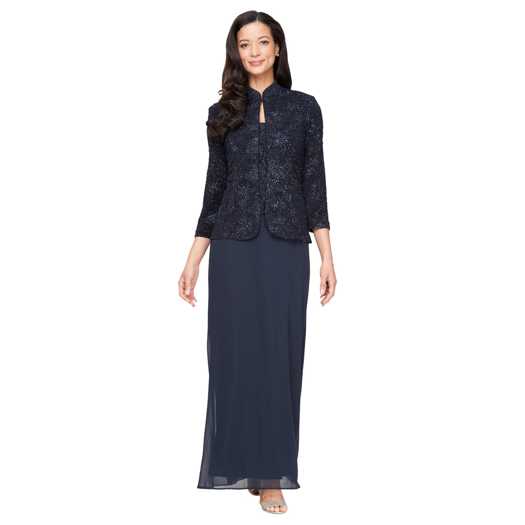 Alex Evenings Womens Long Dress with Mandarin Neckline Jacket