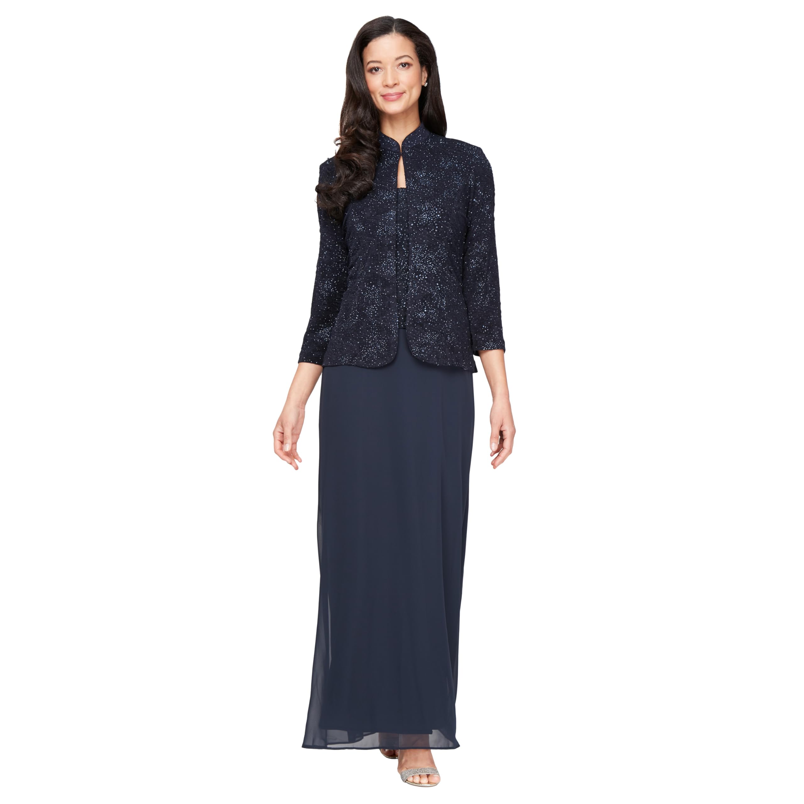 Alex Evenings Womens Long Dress with Mandarin Neckline Jacket