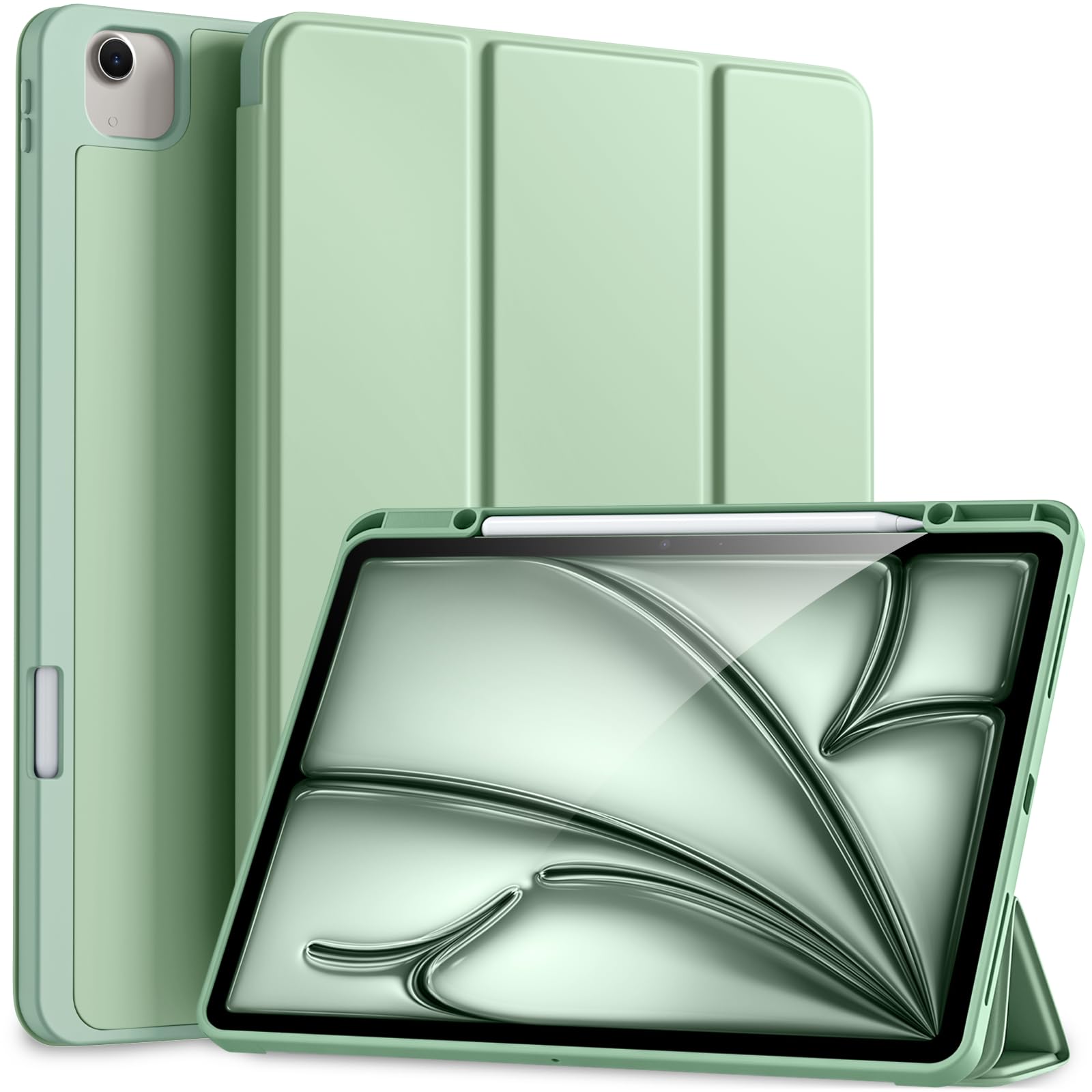 Akkerds Compatible for iPad Air 13 Inch Case (M4/M3/M2) 2026/2025/2024 with Pencil Holder, Trifold Stand Protective Cover/Soft TPU Back for iPad Air 13 Case, Supports Touch ID, Auto Wake/Sleep, Black