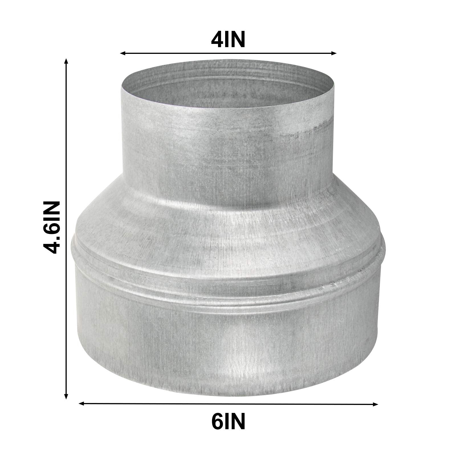 Duct Reducter 6 to 4 Air Ducting Reducer Increaser Air Duct Adapter or Round Metal Pipe Reducer for Bathroom Kitchen Ventilation Systems - Black