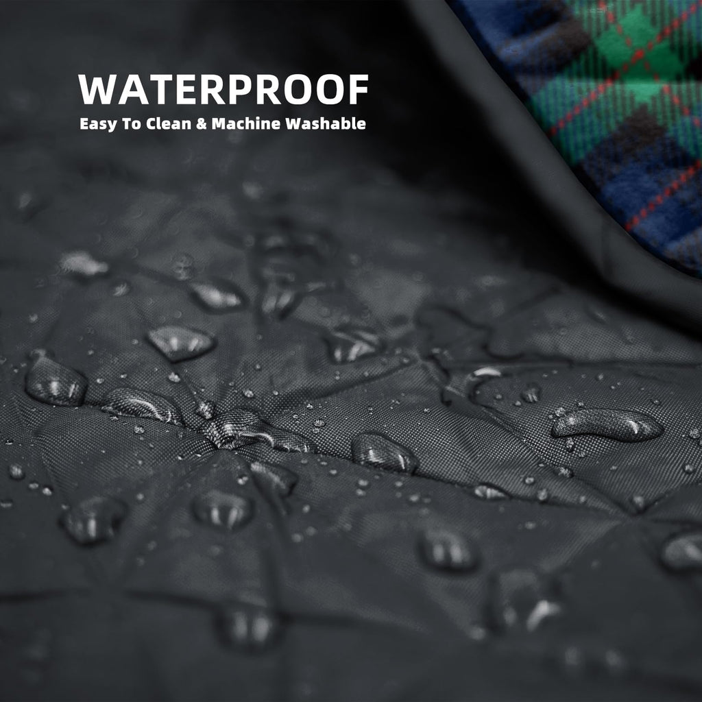 Large Outdoor Waterproof Blanket Extra Thick Fleece Stadium Blanket for Camping, Car, Pet, Picnics - Windproof, Wearable, Machine Washable 80" x 58" (Black Check)