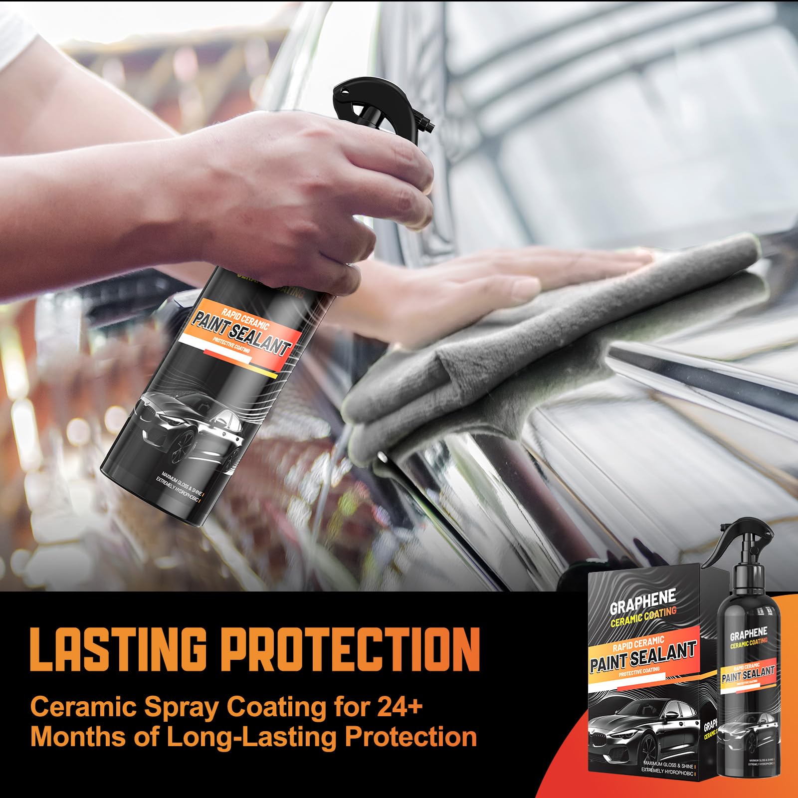 Graphene Ceramic Coating for Cars (17oz) - 12H Ceramic Spray Coating - 24+ Months of Long Lasting Protection - Ultra High Gloss & Shine - Unmatched Slickness - Extremely Hydrophobic