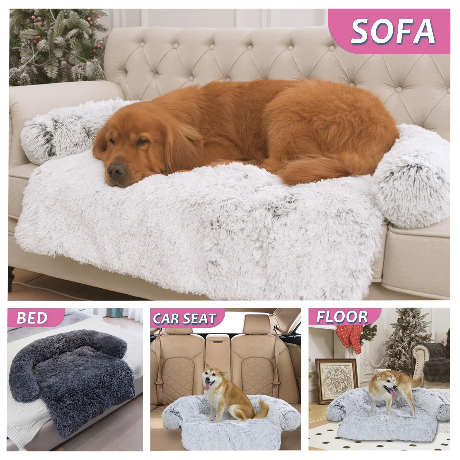 Luxurious Calming Dogs/Cats Bed Mats, Dog Pad Washable Removable Couch Cover, Plush Long Fur Mat for Pets, Waterproof Lining, Perfect for Small, Medium and Large Dogs and Cats (Beige, 31"x23")