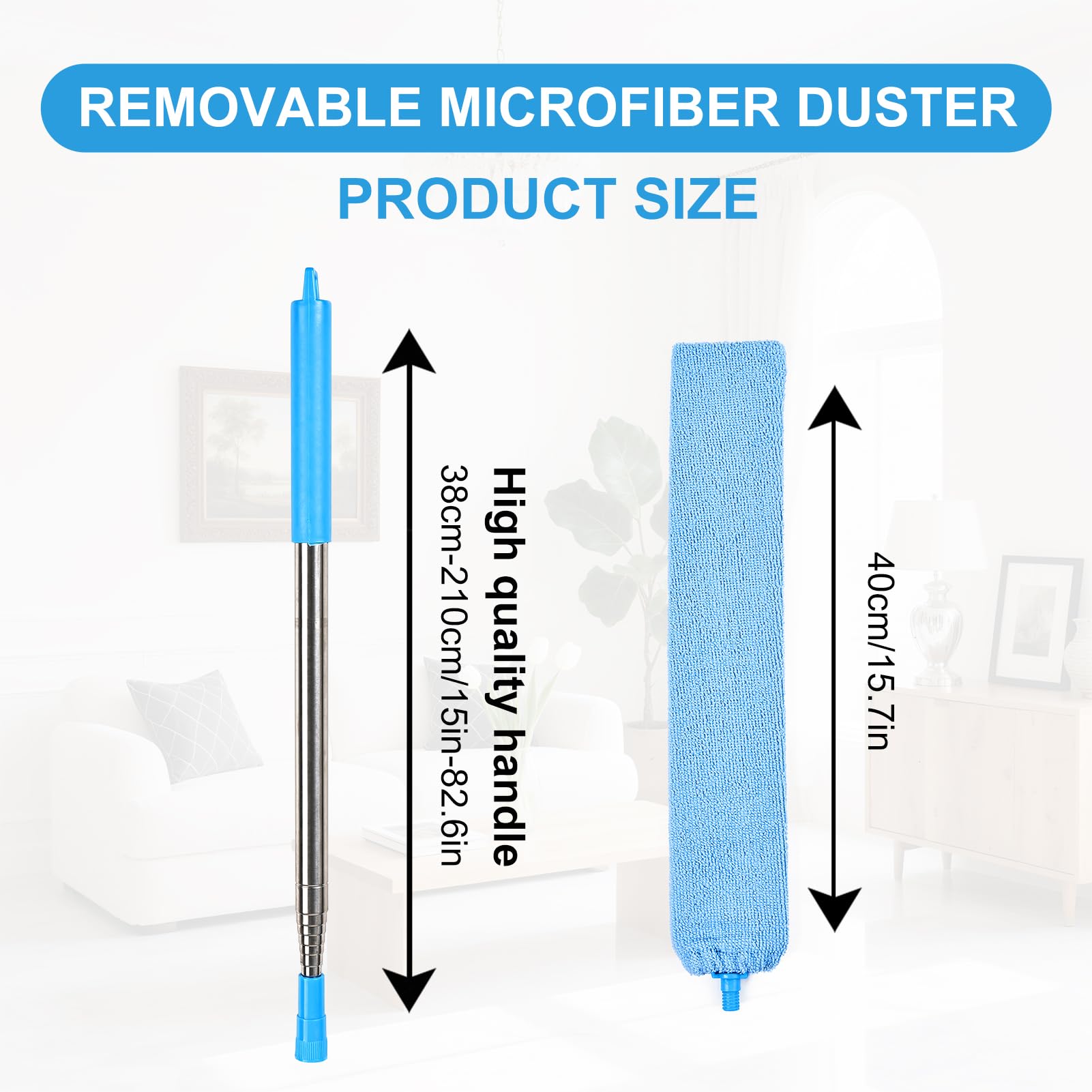Ceiling Fan Cleaner Duster Reusable Microfiber Removable Duster with Extension Pole Adjusts 12 to 71 Inch for Cleaning Walls Bookshelves Furniture Door Window Top (Blue)