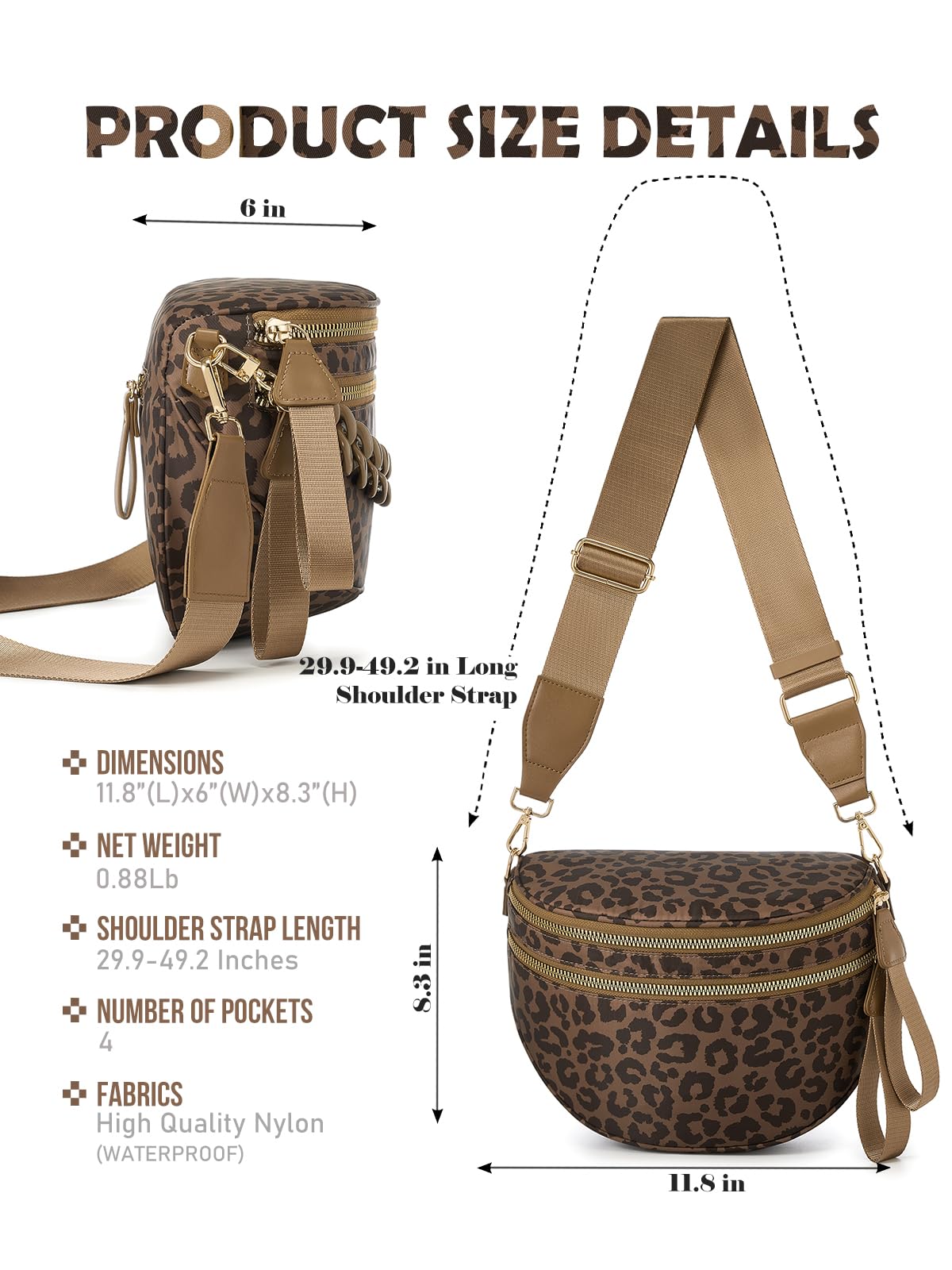 Pure Colour Crossbody Bag Bum Bag for Women,Spacious Purse Fanny Packs Belt Bag,Oversized Bum Bag (Bean Green Leopard Print Bum Bag)