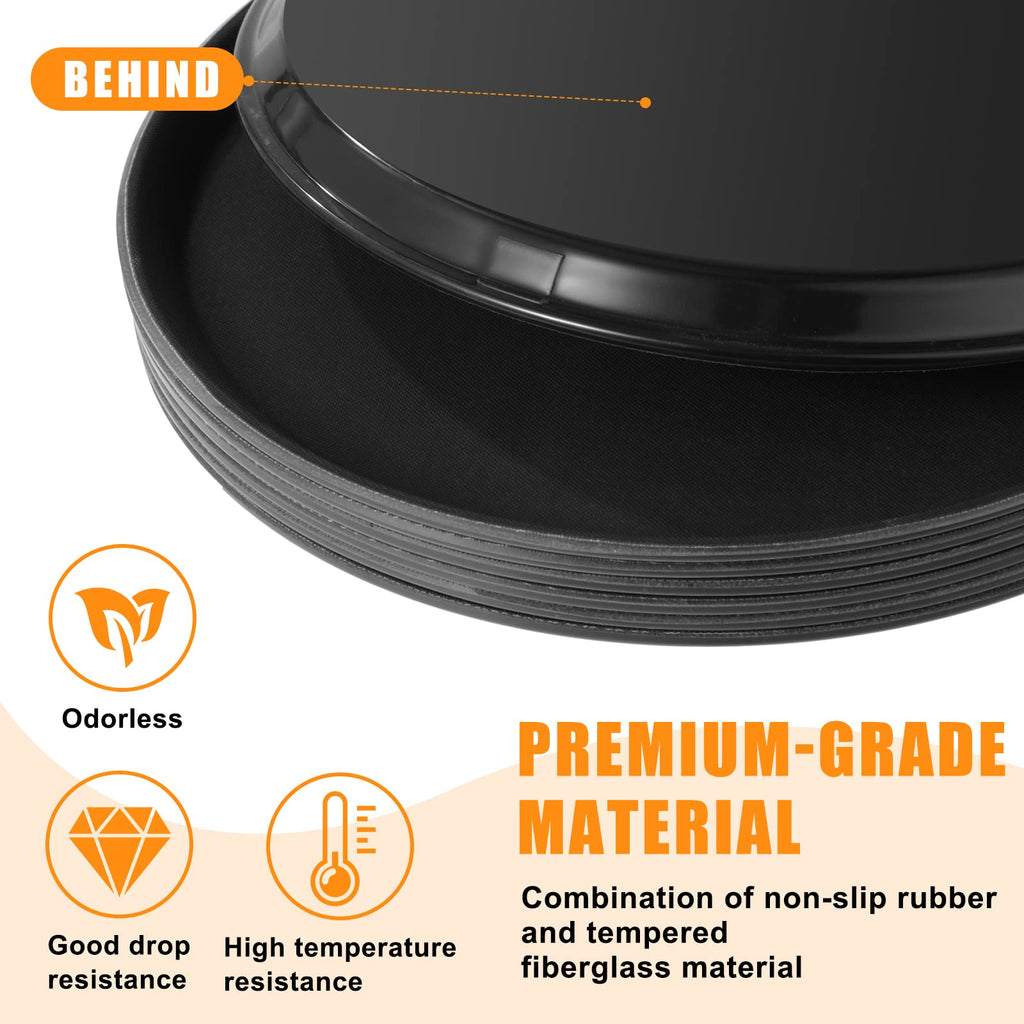 Zopeal 2 Pieces Black Round Restaurant Serving Tray, Plastic Non Slip Surface Food Meals Server Tray with Raised Edges for Home, Kitchen, Restaurant, Cafeteria, Bar (11")