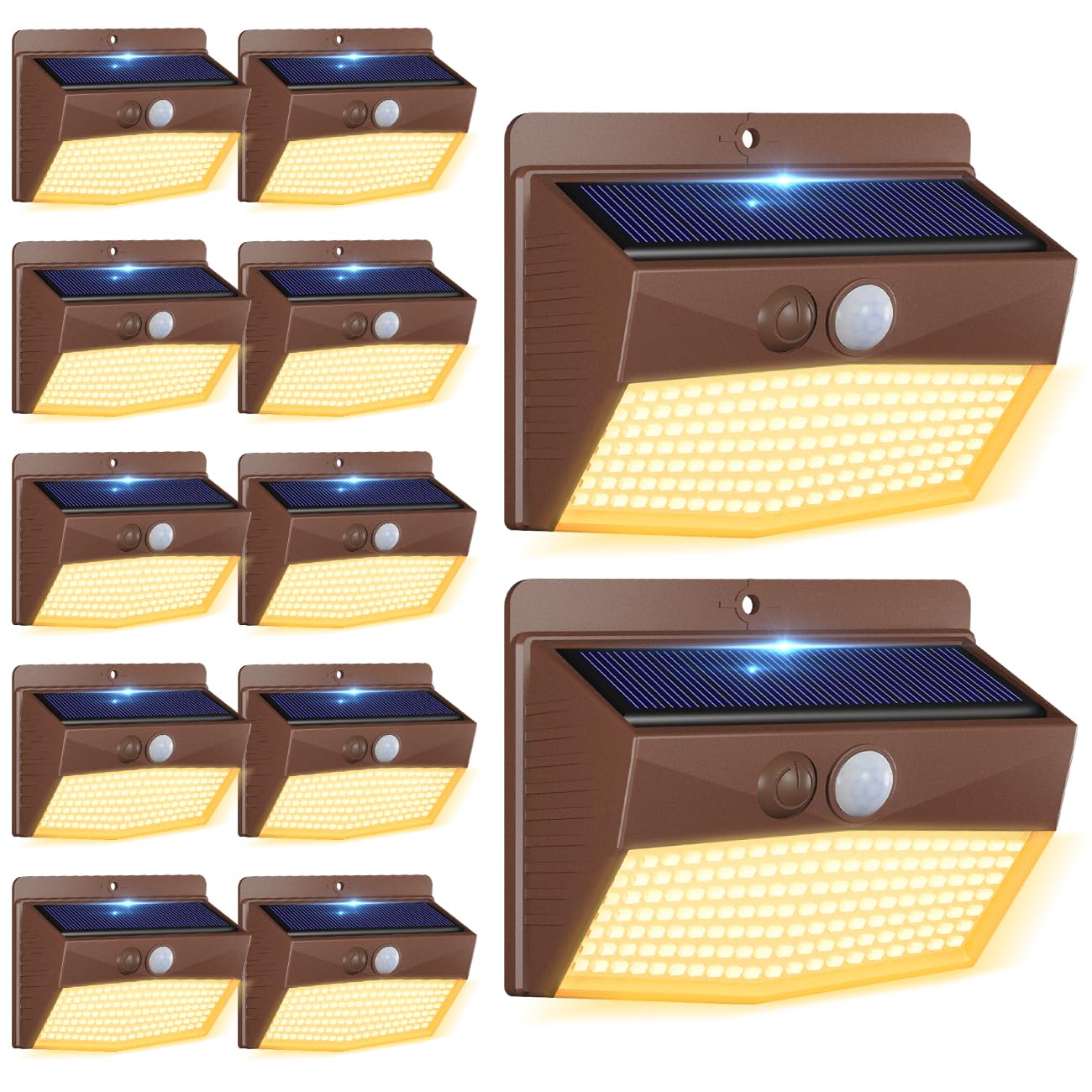 Peasur 1 Pack Solar Motion Lights Outdoor, Solar Security Light with 3 Modes, IP65 Waterproof Flood Lights Outside for Camping Garden Patio Garage Backyard, Brown Warm