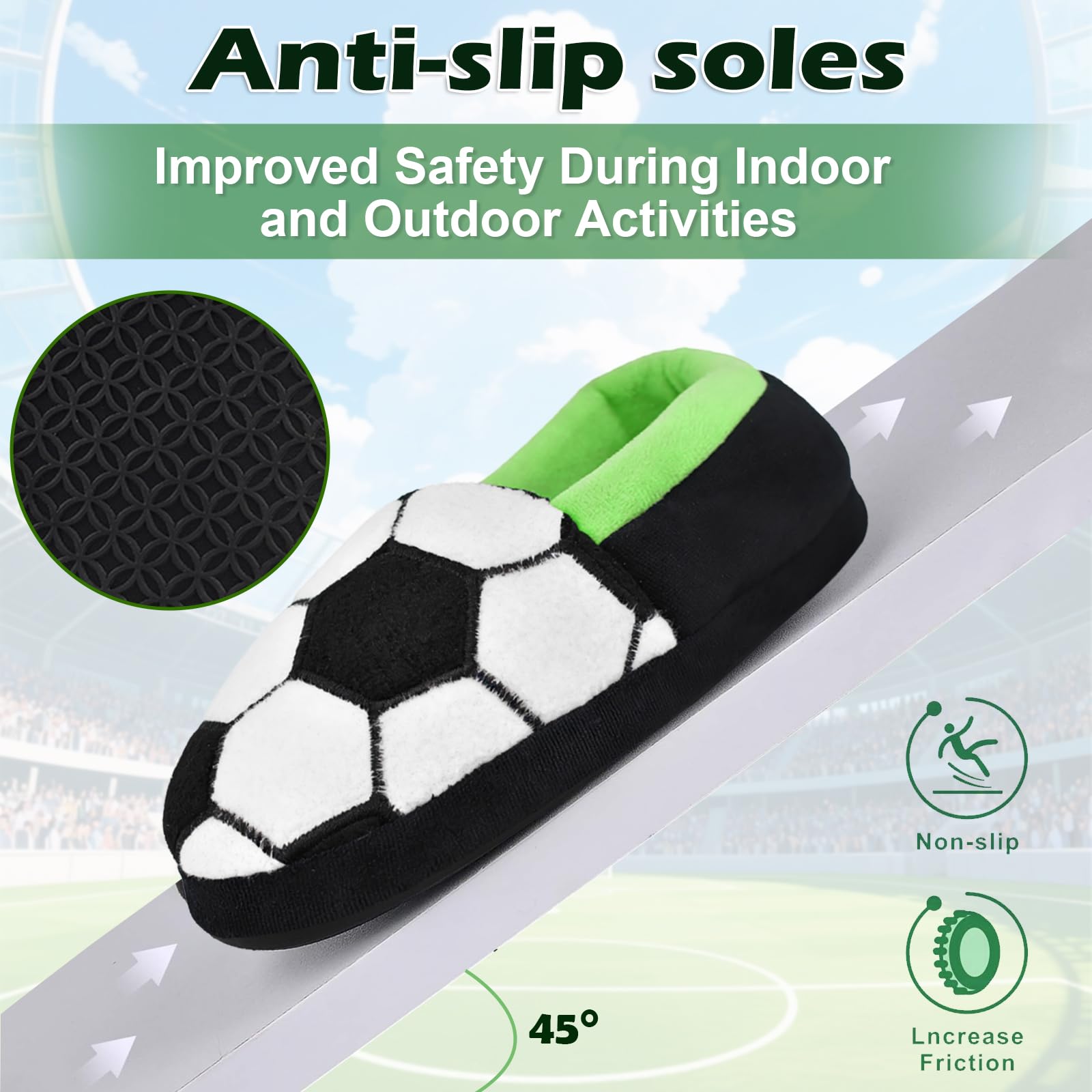 Little Kids Big Boys Warm Slippers with Soft Memory Foam Slip-on Indoor Football Slippers