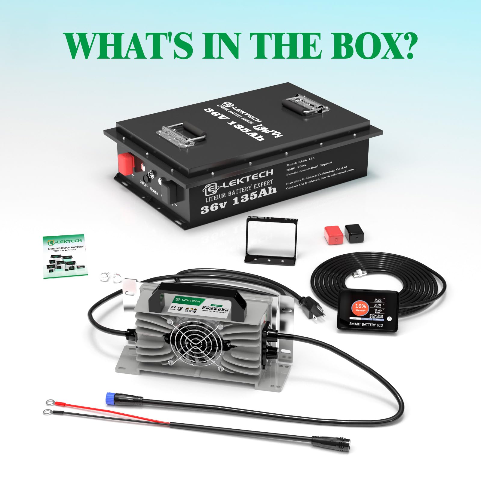36V 100Ah LiFePO4 Lithium Golf Cart Battery with Charger, Built-in Smart 200A BMS, with Touch Monitor, Perfect for Golf Carts, Off-grid