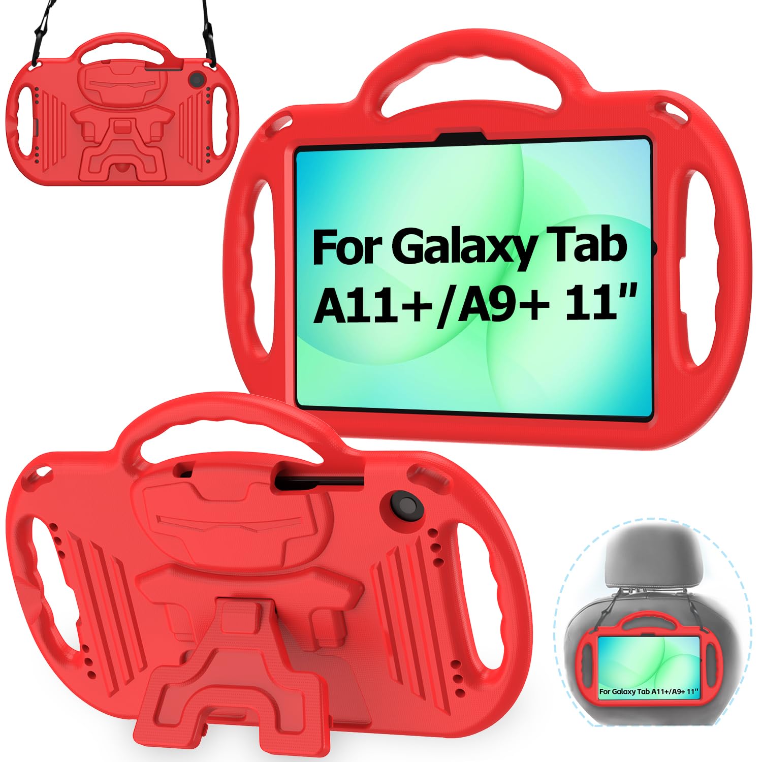 AVAWO Kids Case for Samsung Galaxy Tab A11+ Plus/A9+ Plus 11 Inch Case, with Strap, Shockproof Lightweight Handle Stand 2025/2023 Model with Lanyard, Black