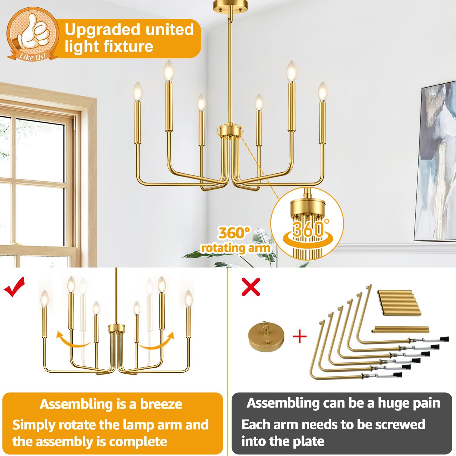 Rustic Black Chandelier, 6-Light Antique Farmhouse Chandelier for Dining Room Lighting Fixtures, Vintage Candle Pendant Light Fixtures Chandeliers for Dining Room Bedroom, Foyer and Living Room
