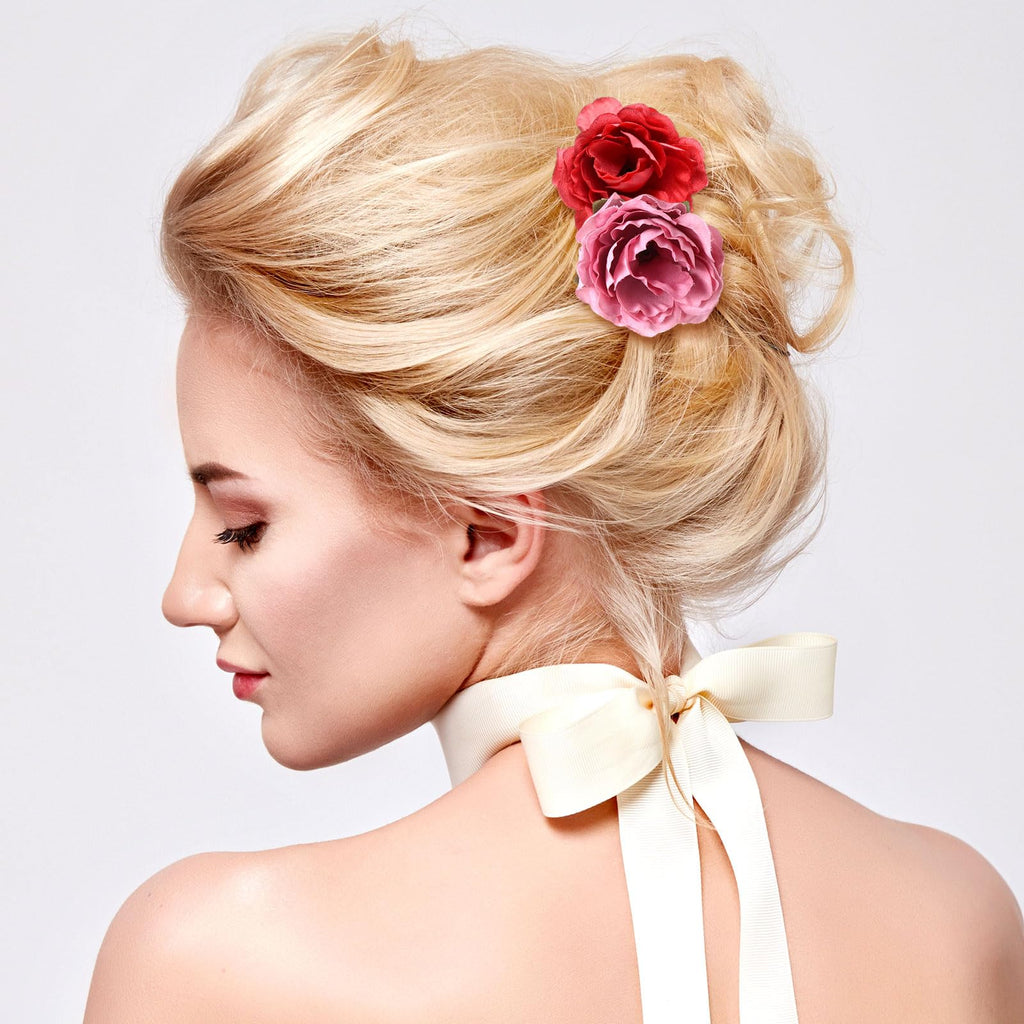 BBTO Flower Hair Clip Rose Hair Clips Barrettes for Women Flower Accessories Boho Bride Claw Clip Hairpin Brooch Pin Headpiece for Wedding(Beige Orange Series,21 Pcs)