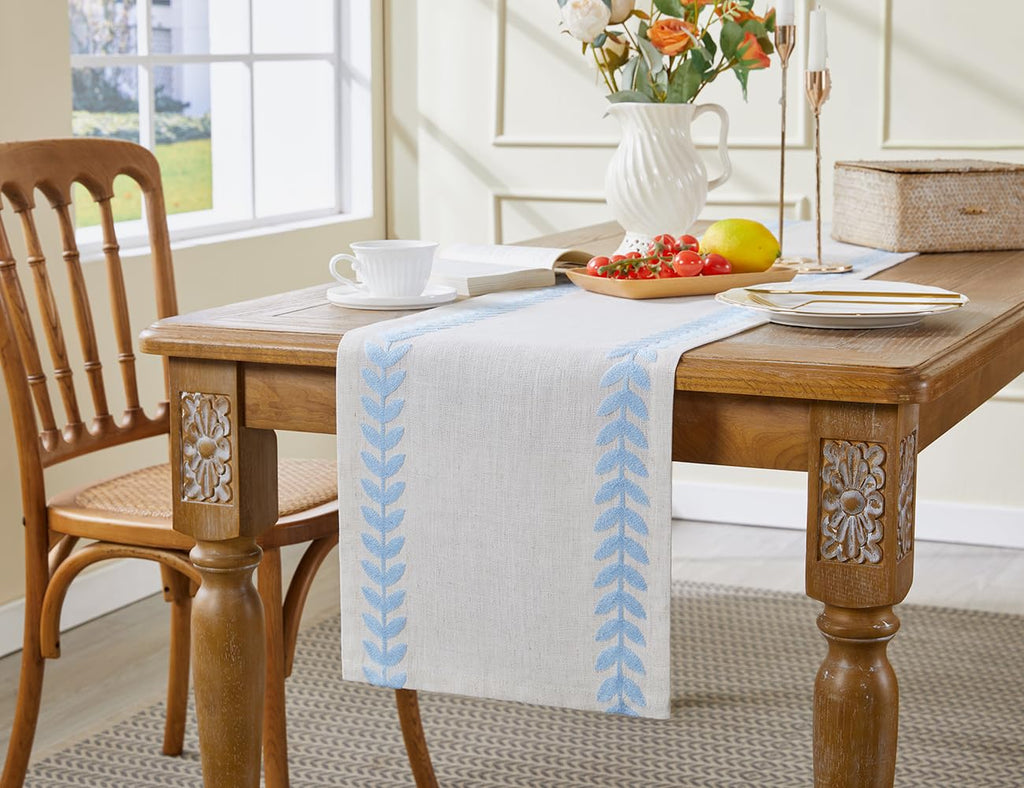 Wracra Embroidered Placemats, 13 x 18 Inch Set of 4 Placemats, Irregular Willow Rustic Place Mats for Kitchen Table and Heat Resistant, Blue 4PCS
