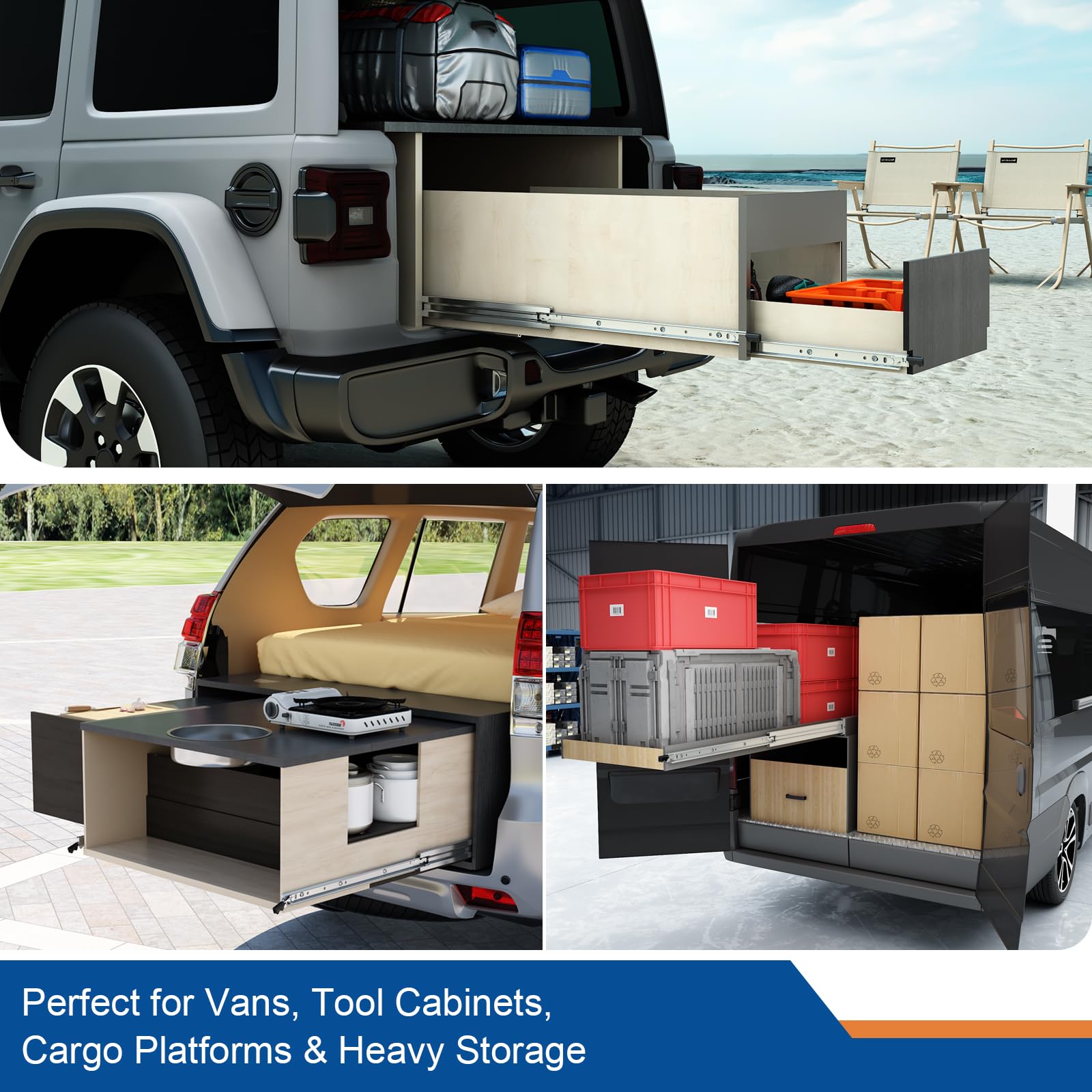 VADANIA 12" Heavy Duty Drawer Slide with Lock #D51, 150lb Load Capacity, 3-Fold Full Extension, Ball Bearing Lock-in & Lock-Out, Side Mount, 1-Pair