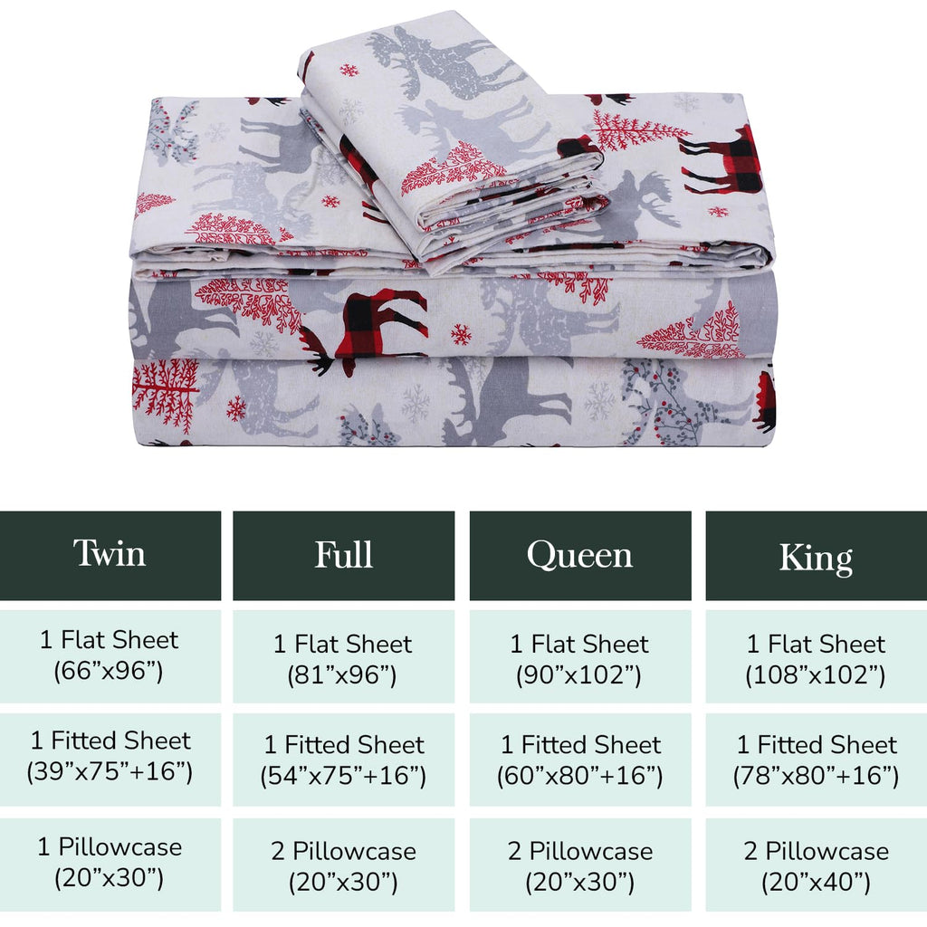 Feather & Stitch 100% Cotton Flannel Twin Sheet Set, 3 Piece Brushed Cotton Flannelette Flat Sheet, Winter Fitted Sheet, Heavy Weight Bedding, 16" Deep Pocket (Grey Plaid)