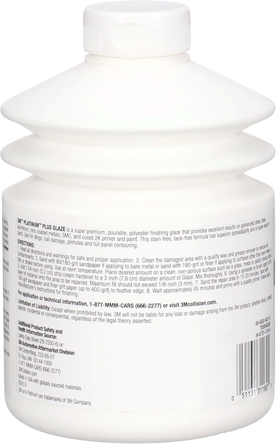 3M Platinum Plus Glaze, 31180, Two-Part Premium Selfleveling Finishing Glaze, 30 fl oz/887 mL