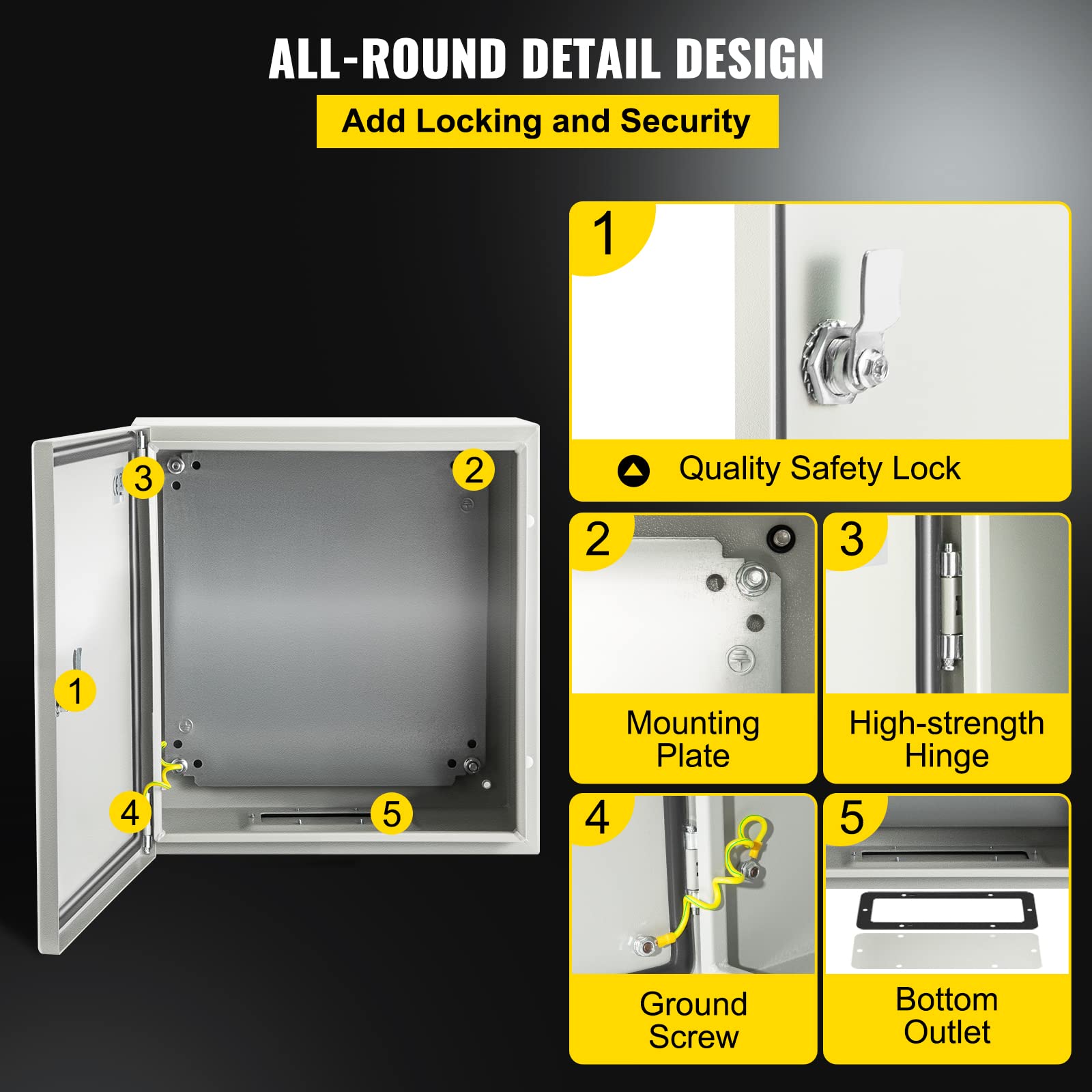 VEVOR NEMA Steel Enclosure, 8" x 8" x 6" NEMA 4X Steel Electrical Box, IP66 Waterproof & Dustproof, Outdoor/Indoor Electrical Junction Box, with Mounting Plate