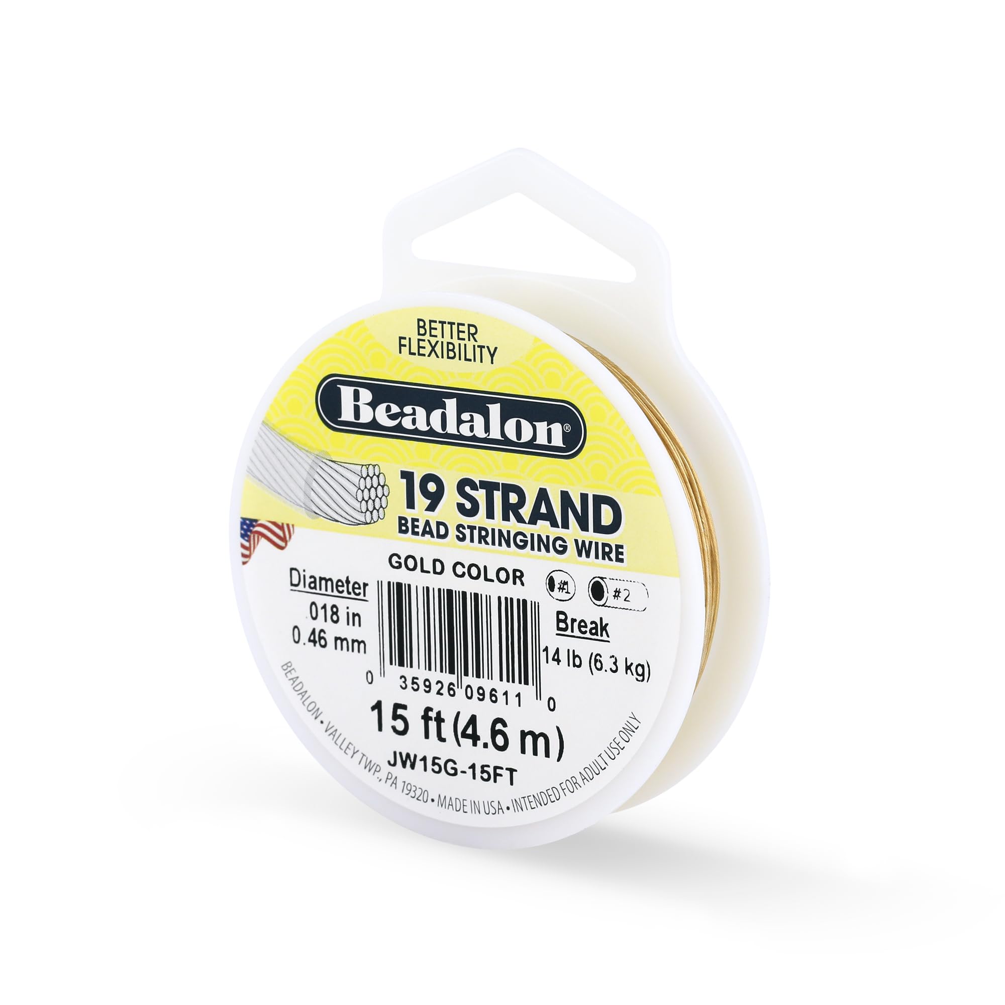 Beadalon 19 Strand Stainless Steel Bead Stringing Wire, .010 in / 0.25 mm, Bright, 100 ft / 31 m